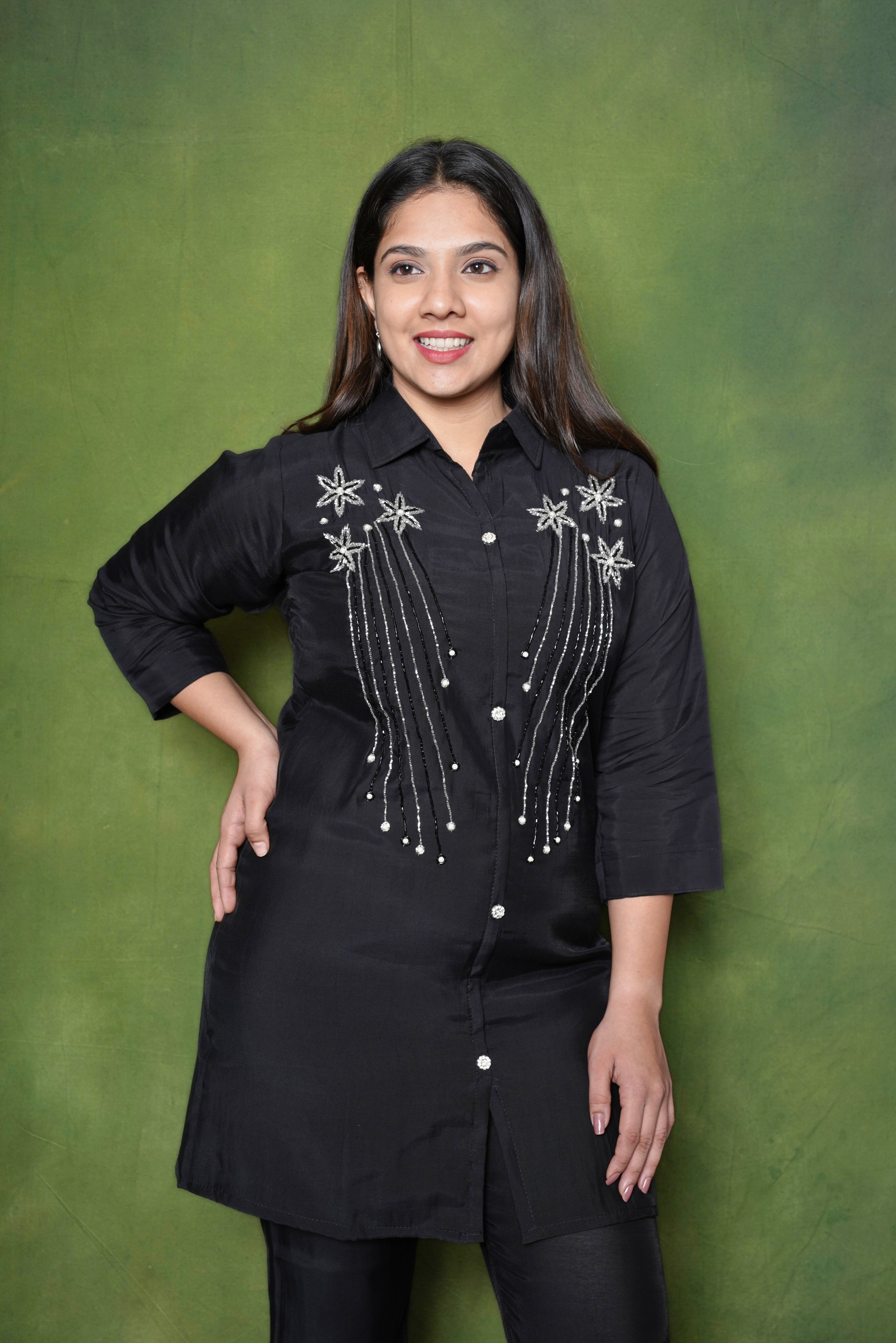 Black Roman Silk Co-ord Set RAADVI