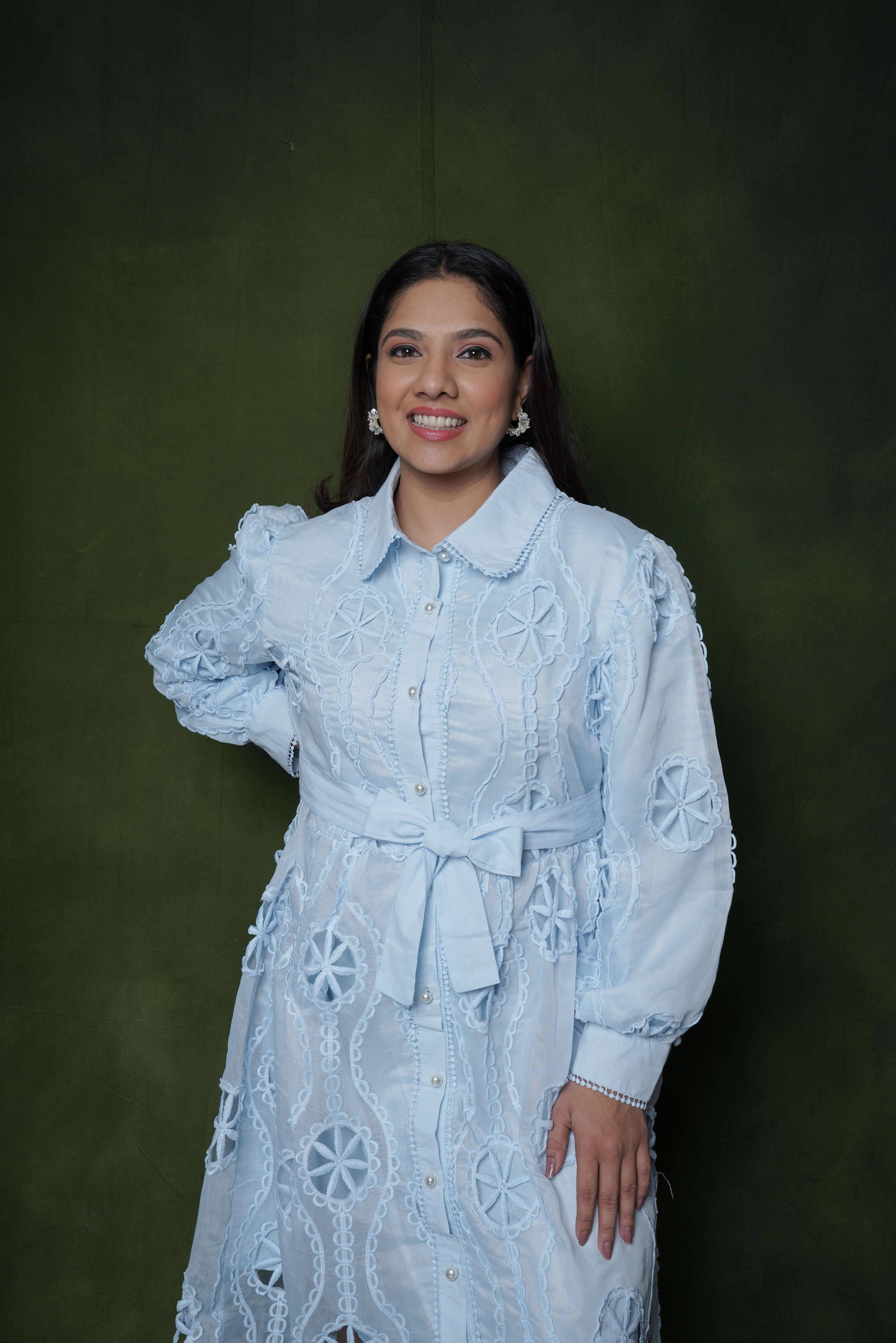 Sky Blue Cutwork Embroidery Dress RAADVI