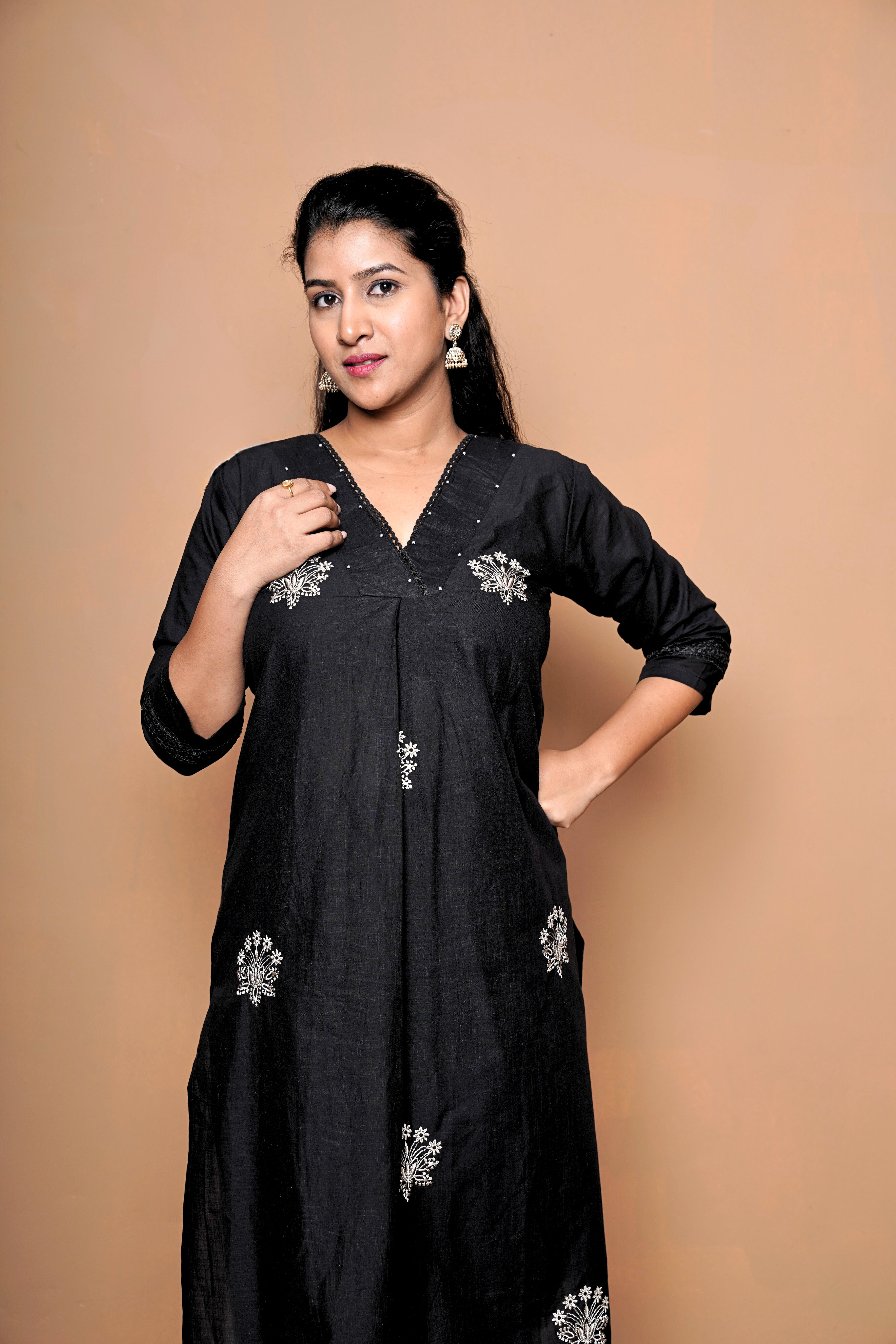 Black Pure Cotton Kurta Set RAADVI