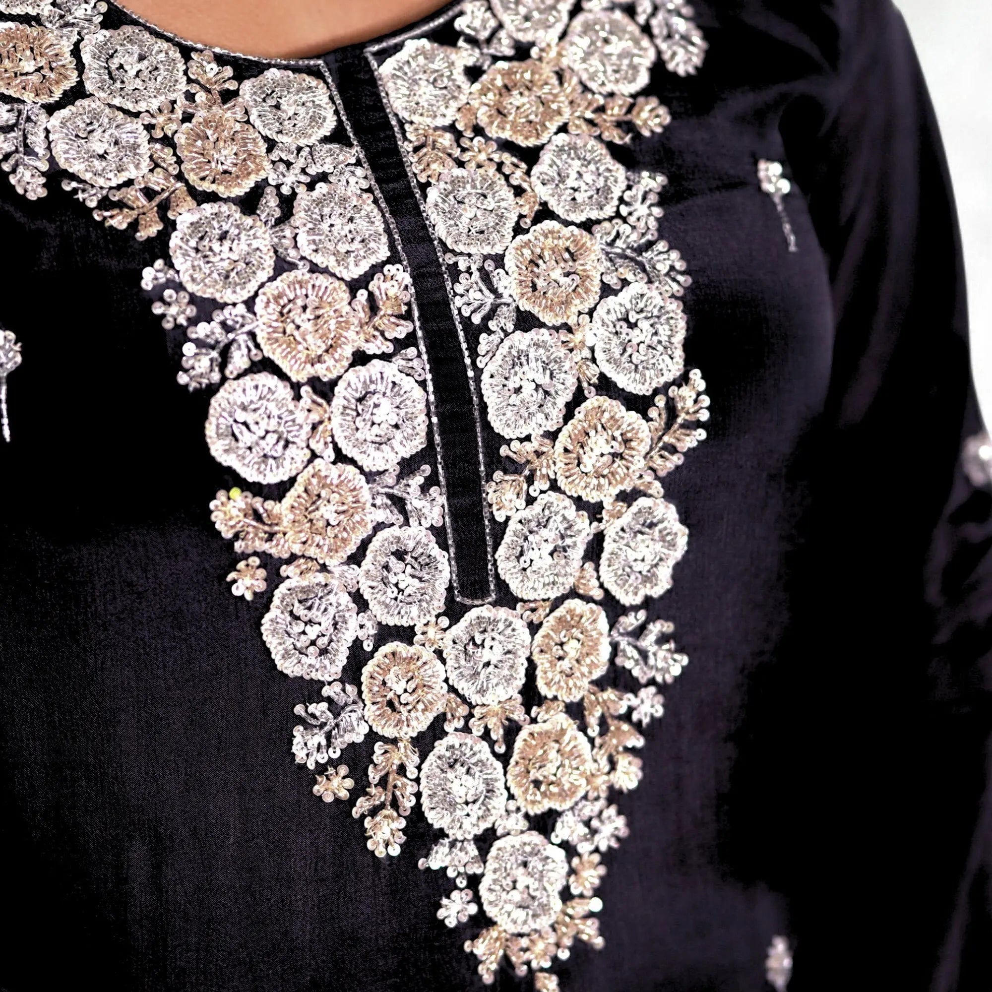 Embellished Floral Black Pure Chinnon Suit RAADVI