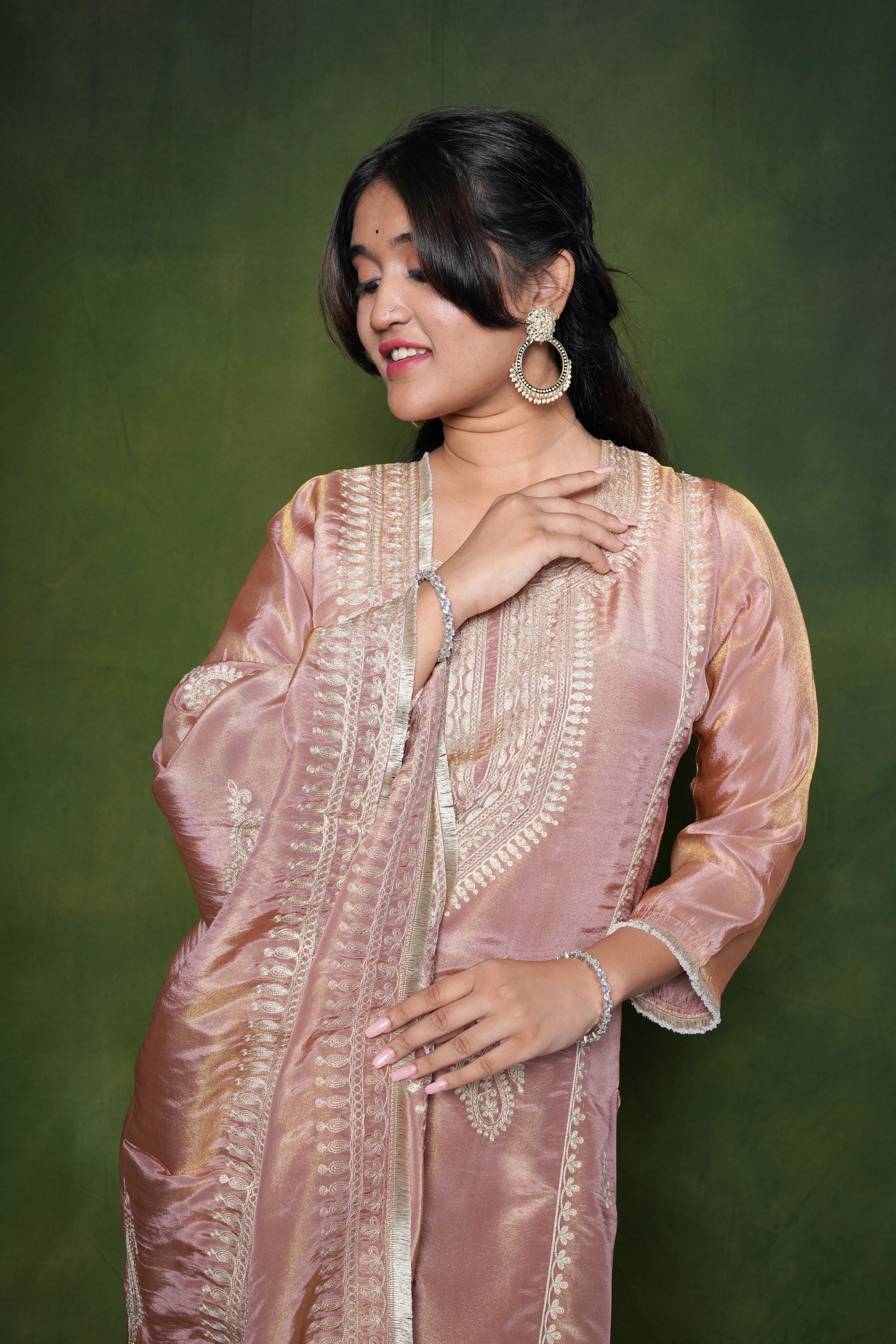 Peach Pure Shimmer Silk Suit Set RAADVI