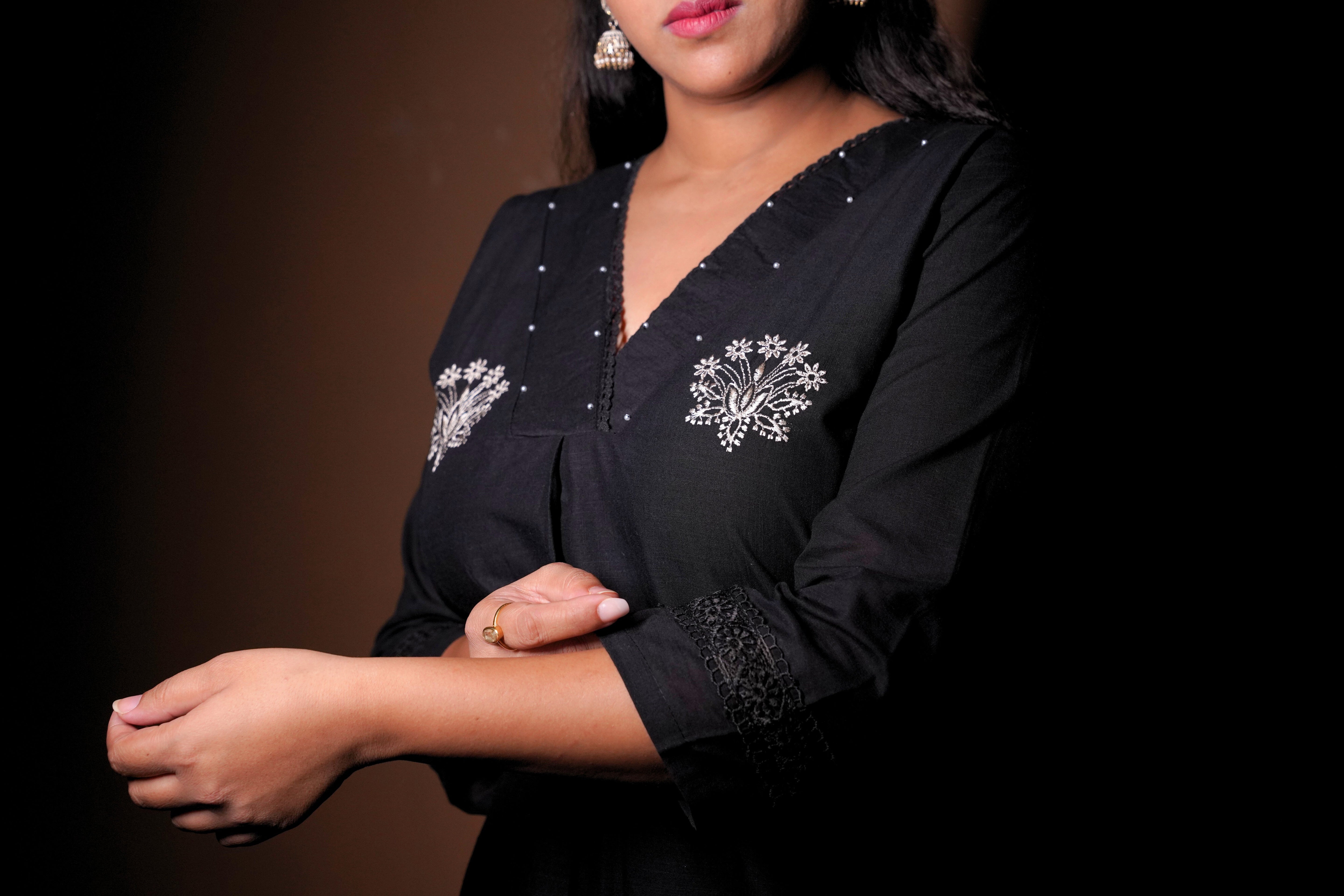 Black Pure Cotton Kurta Set RAADVI