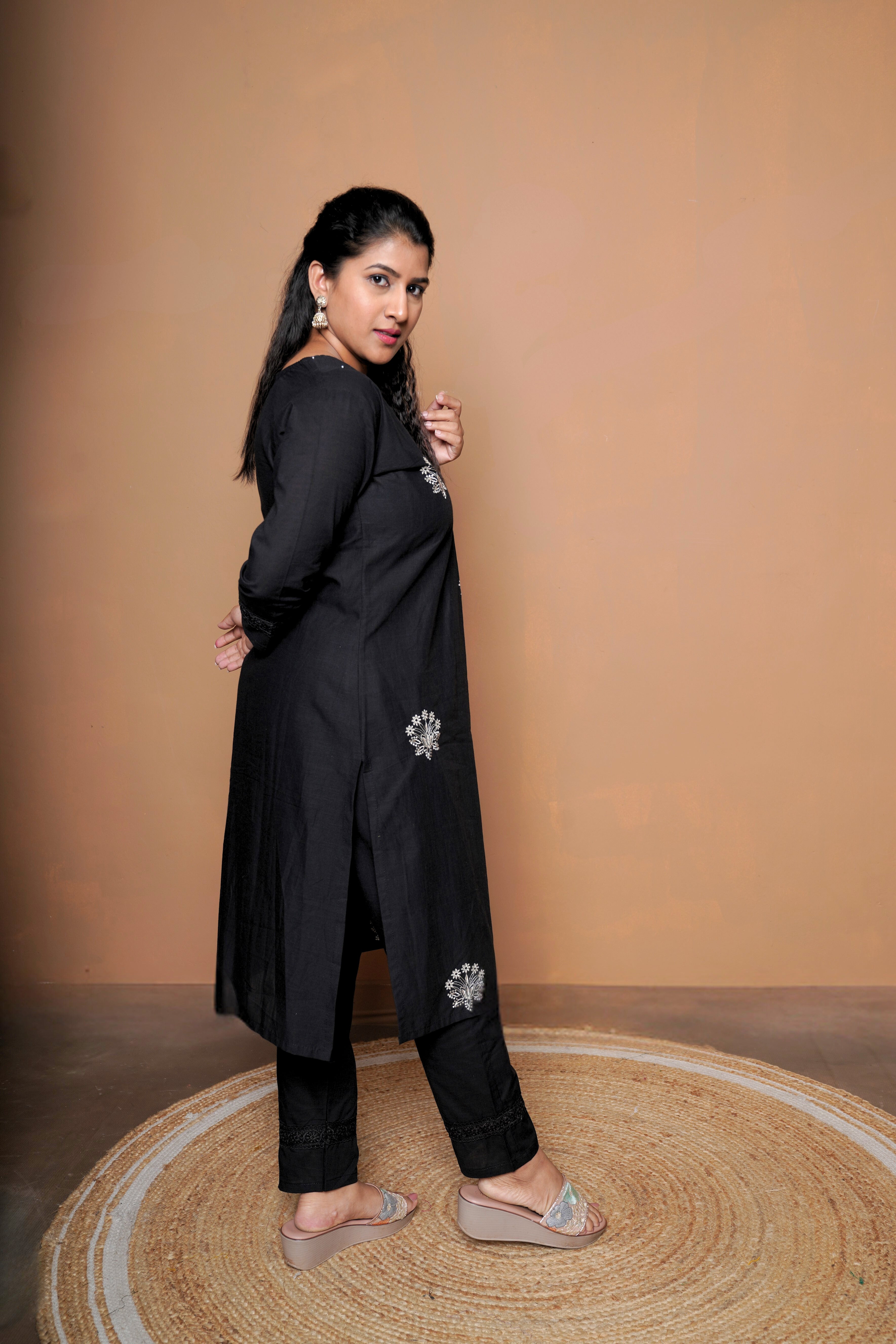 Black Pure Cotton Kurta Set RAADVI