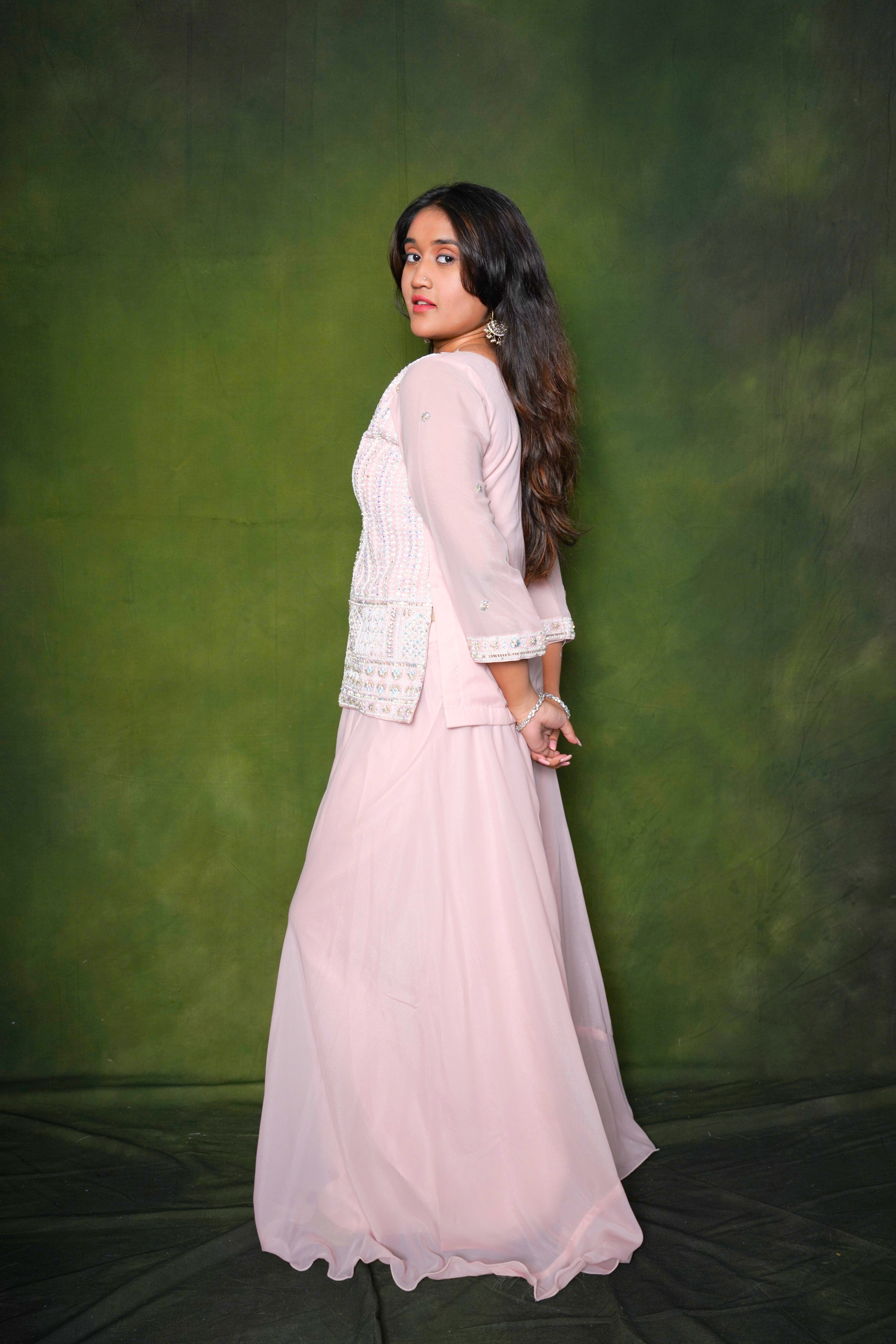 Embellished Light Pink Top Palazzo Set RAADVI