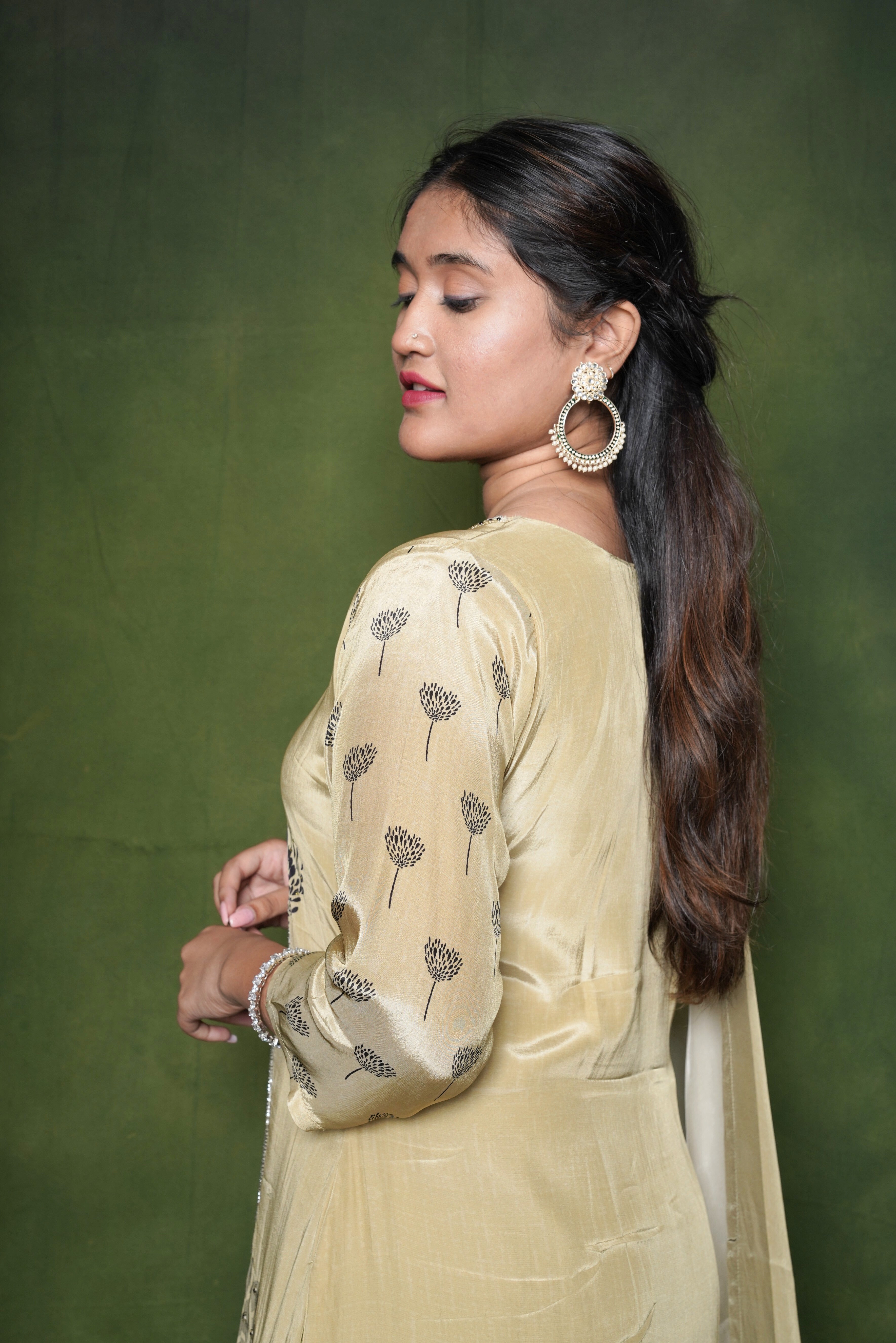 Olive Green Pure Silk Suit Set RAADVI