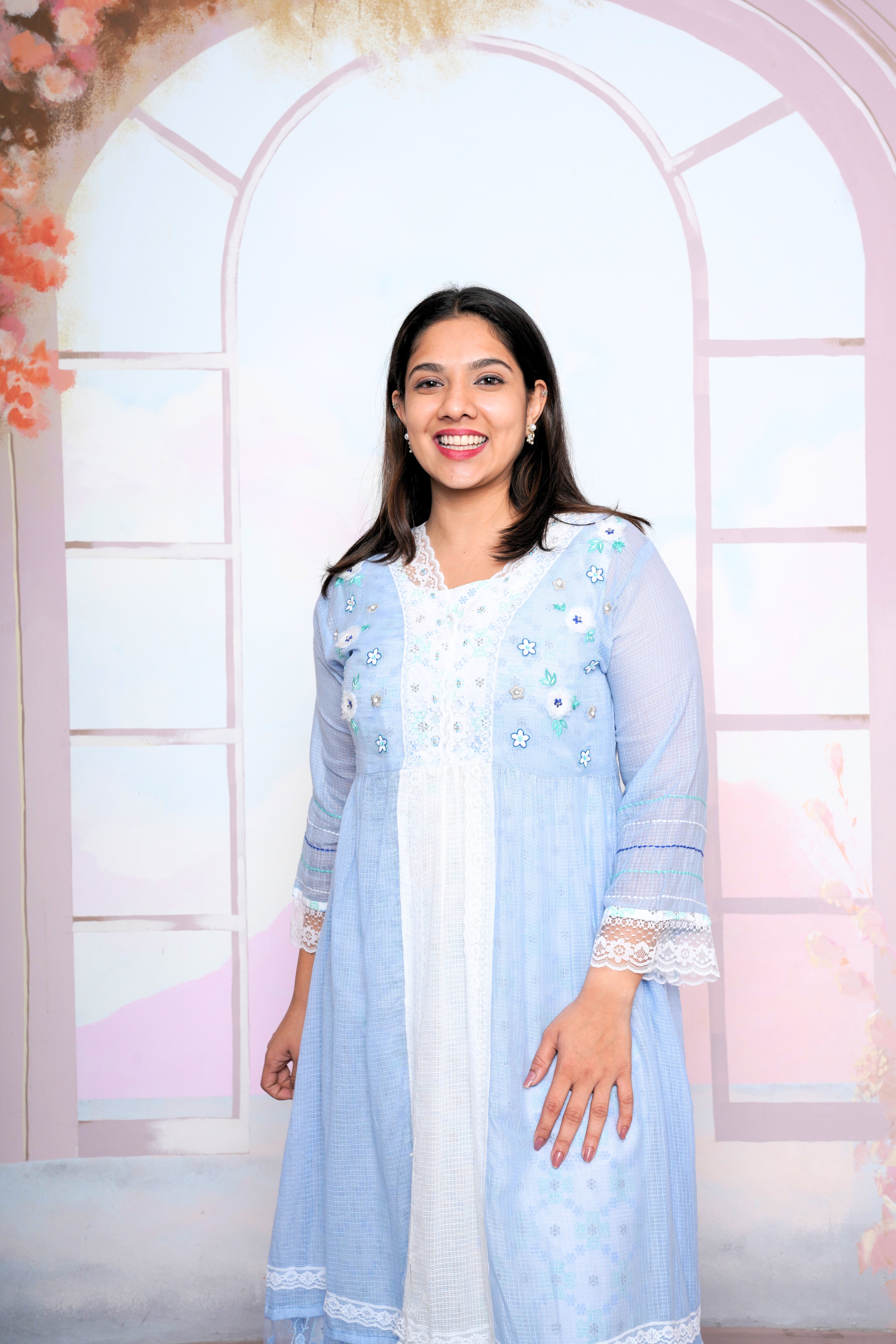 Blue Kota Doria Lacy Dress RAADVI