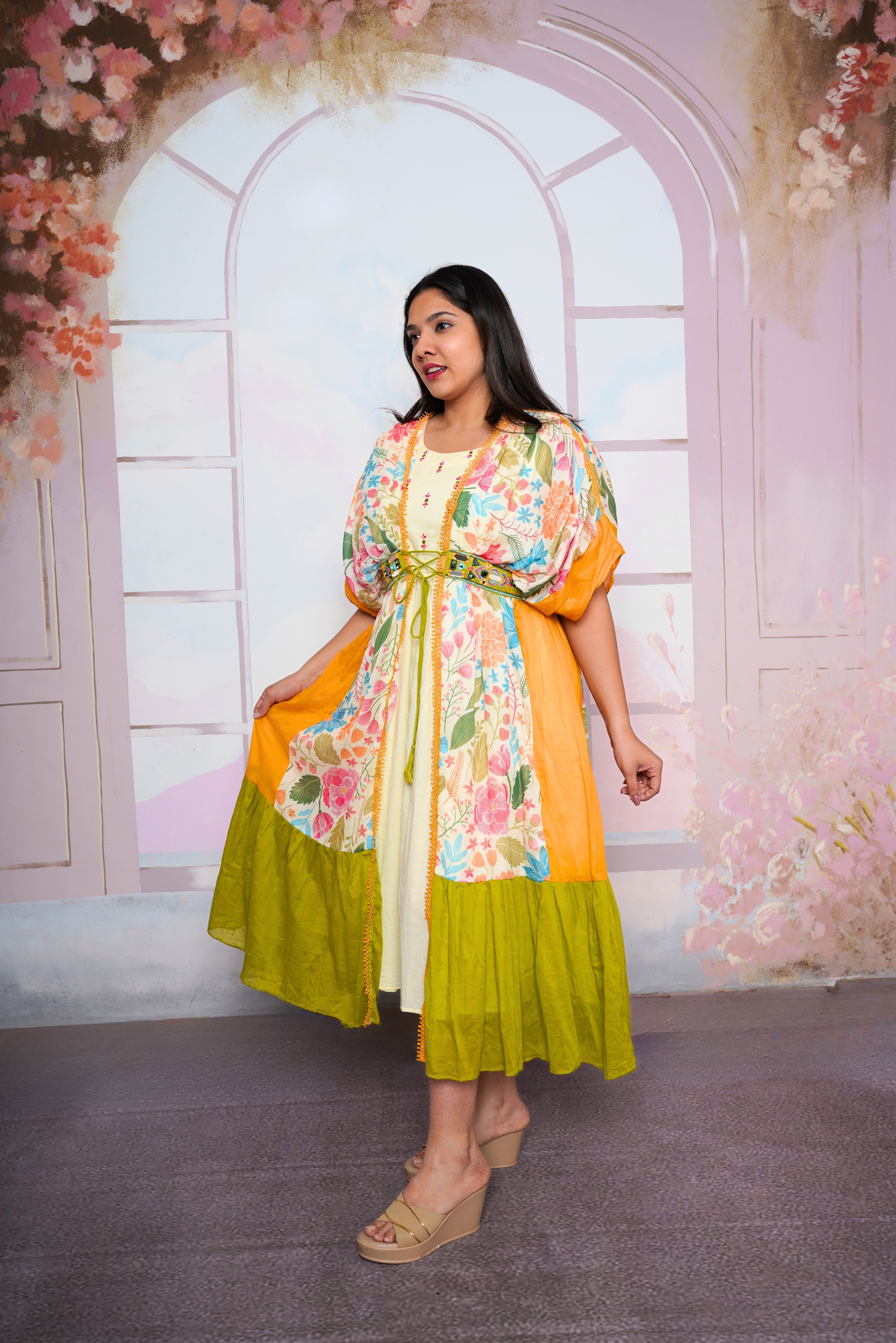 Embellished Green Mul Cotton Dress RAADVI