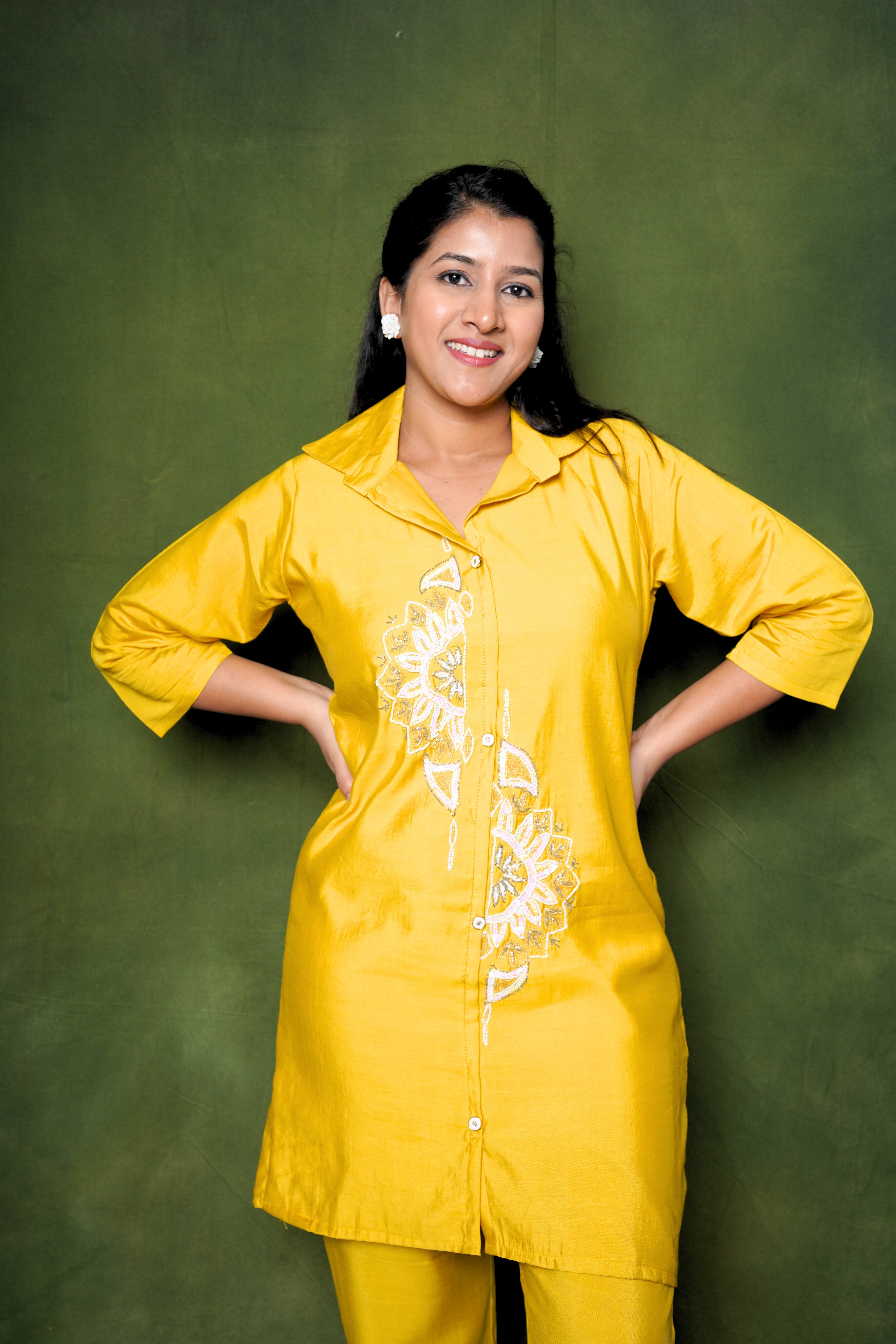Embellished Yellow Roman Silk Co-Ord RAADVI