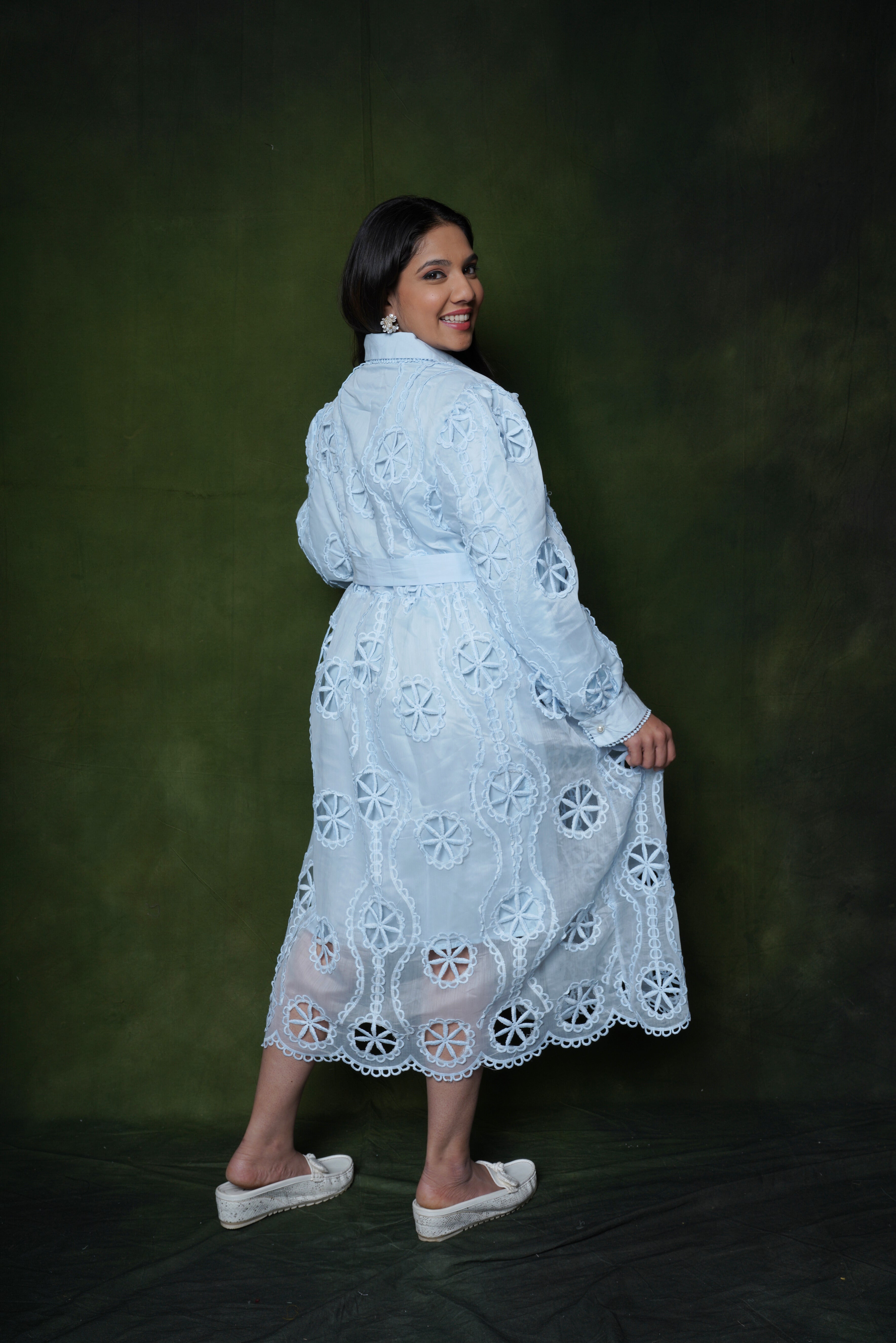 Sky Blue Cutwork Embroidery Dress RAADVI