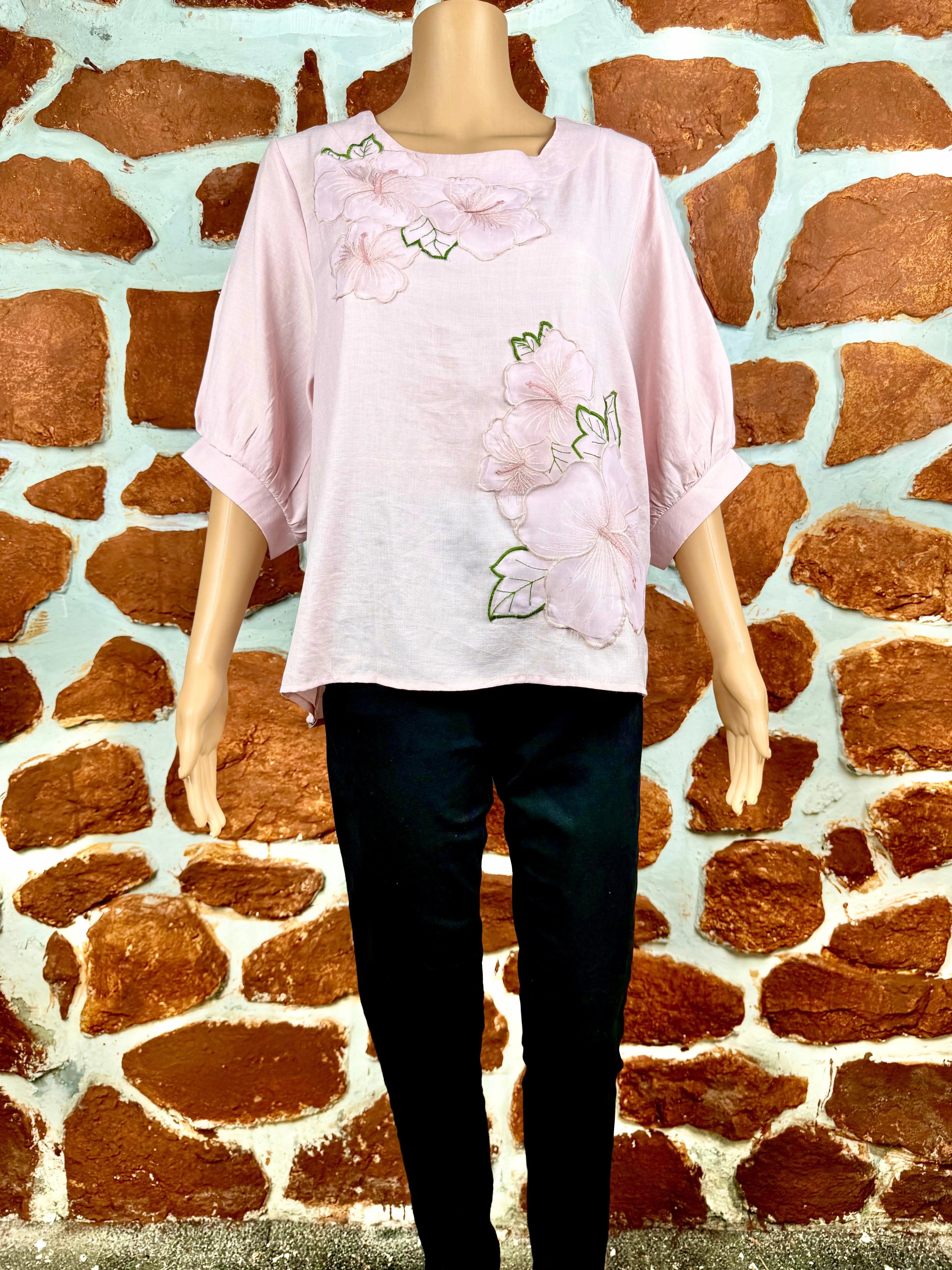 Baby Pink Muslin Top - Applique Work RAADVI