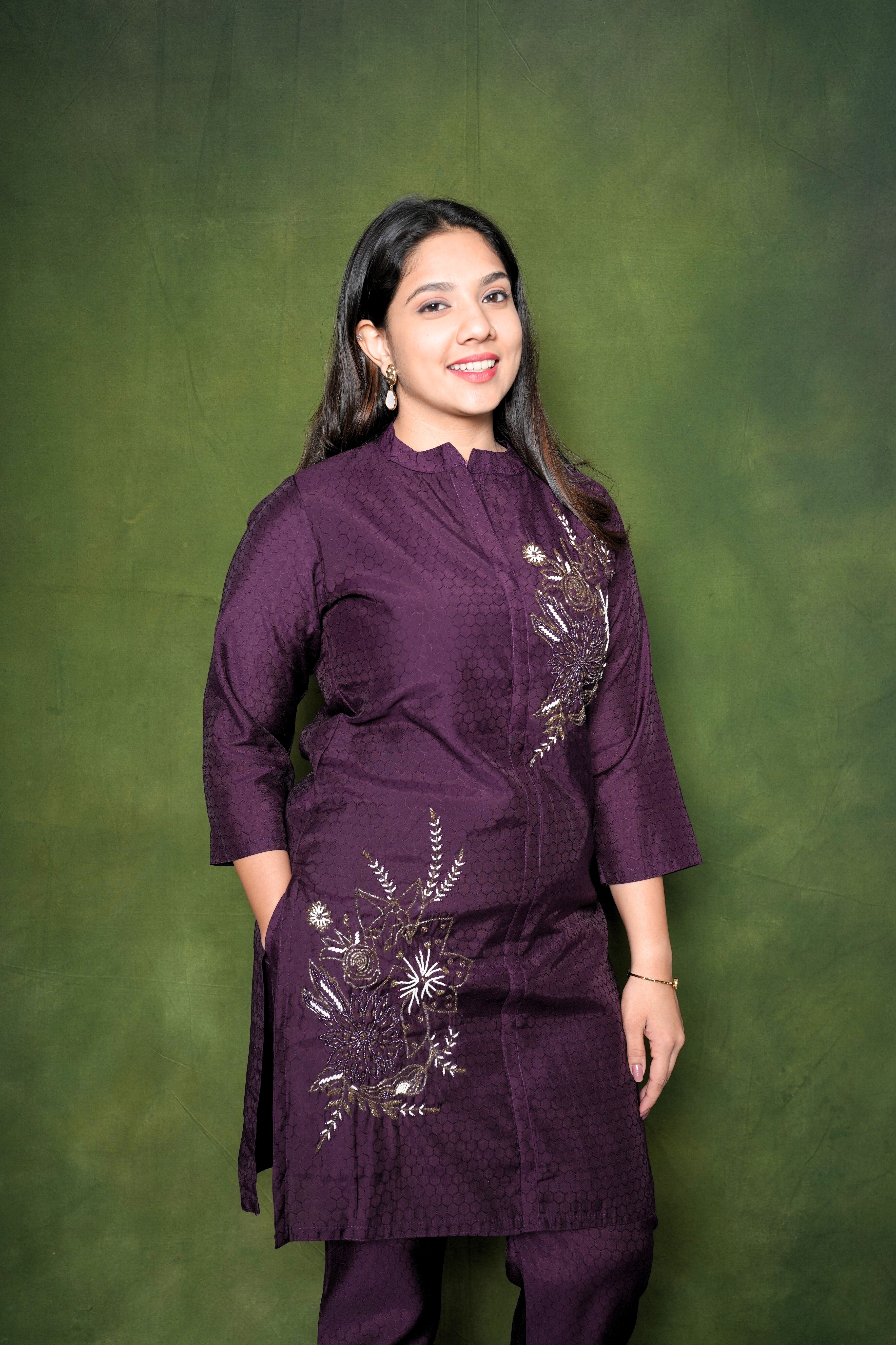 Embellished Maroon Kurta Set RAADVI
