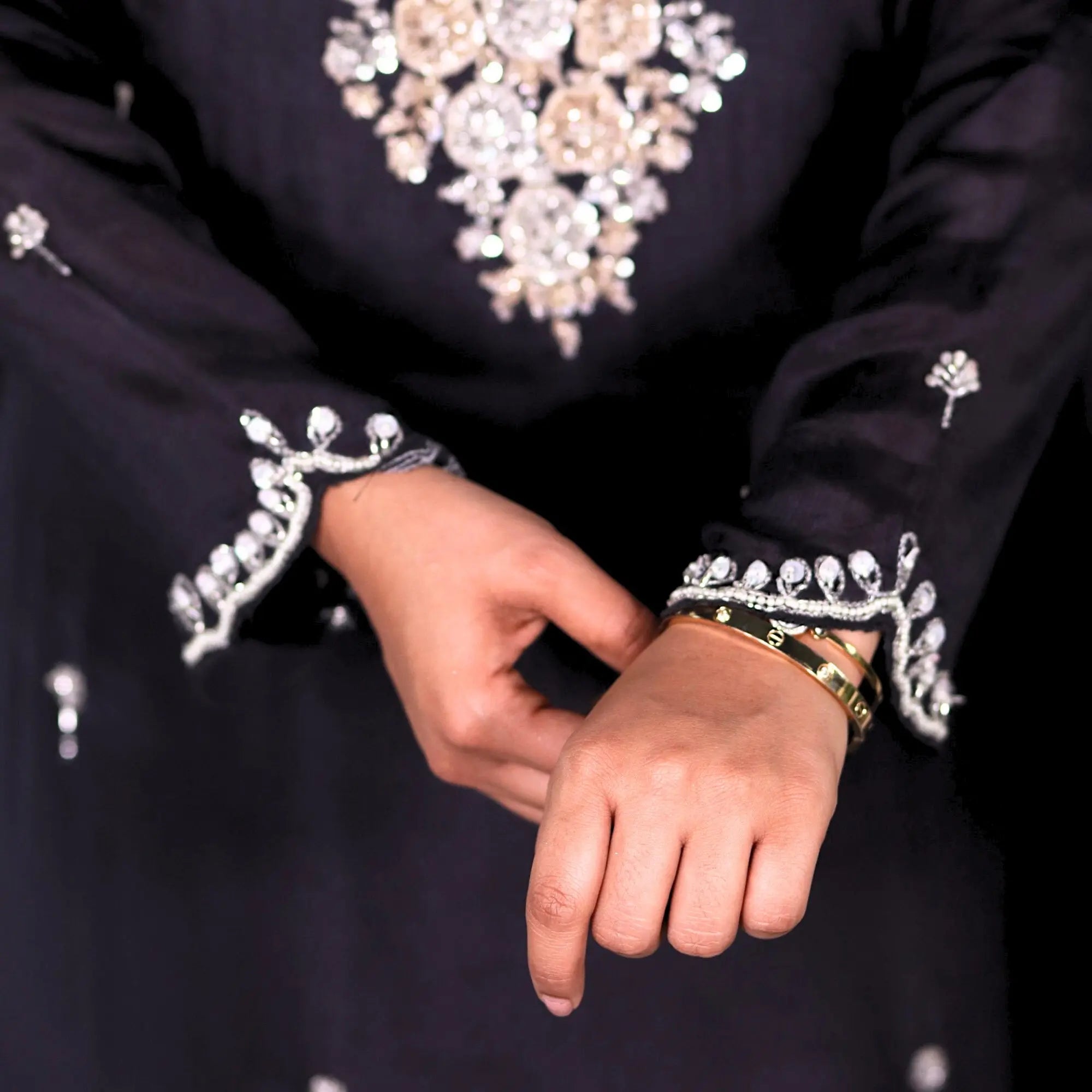 Embellished Floral Black Pure Chinnon Suit RAADVI