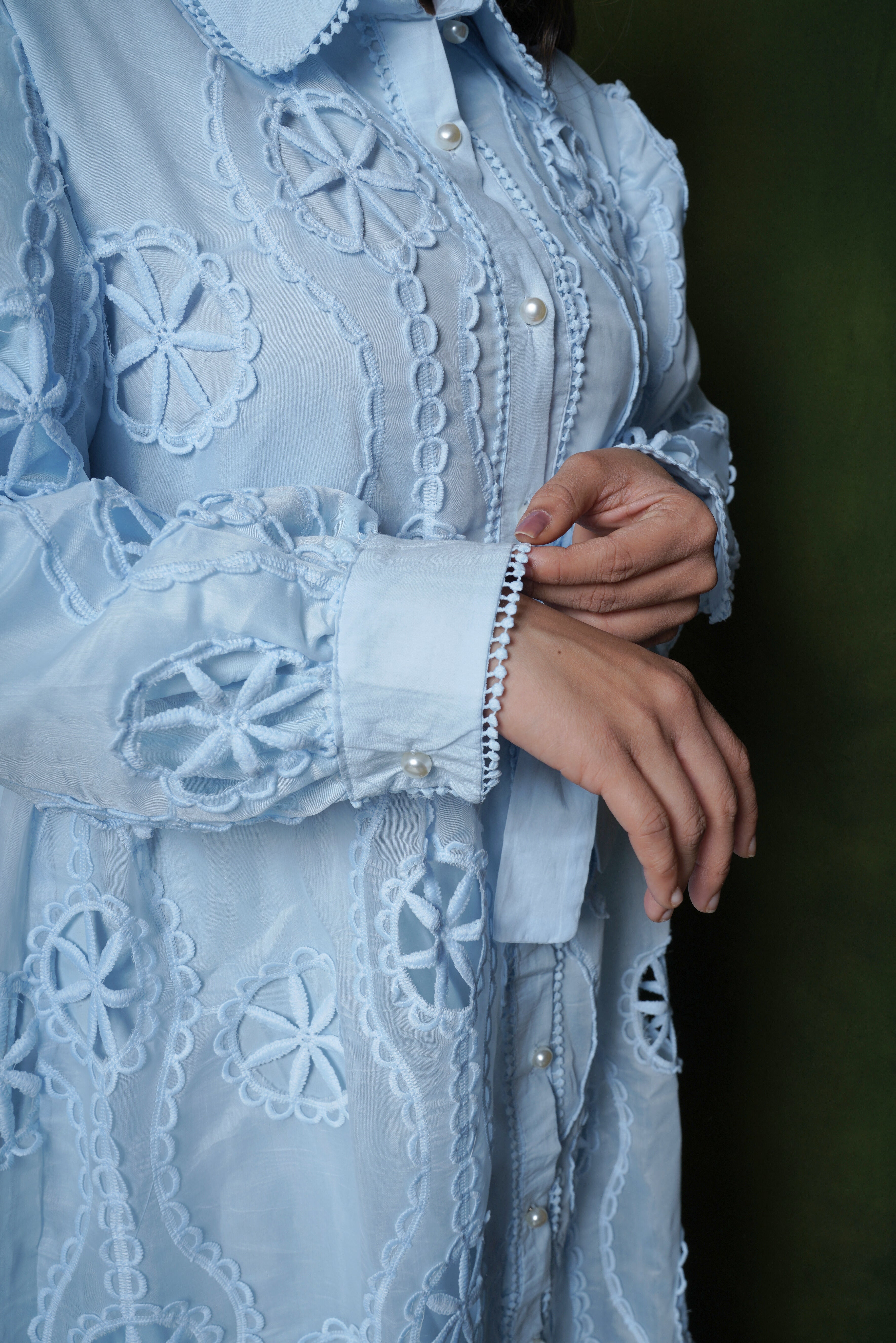 Sky Blue Cutwork Embroidery Dress RAADVI