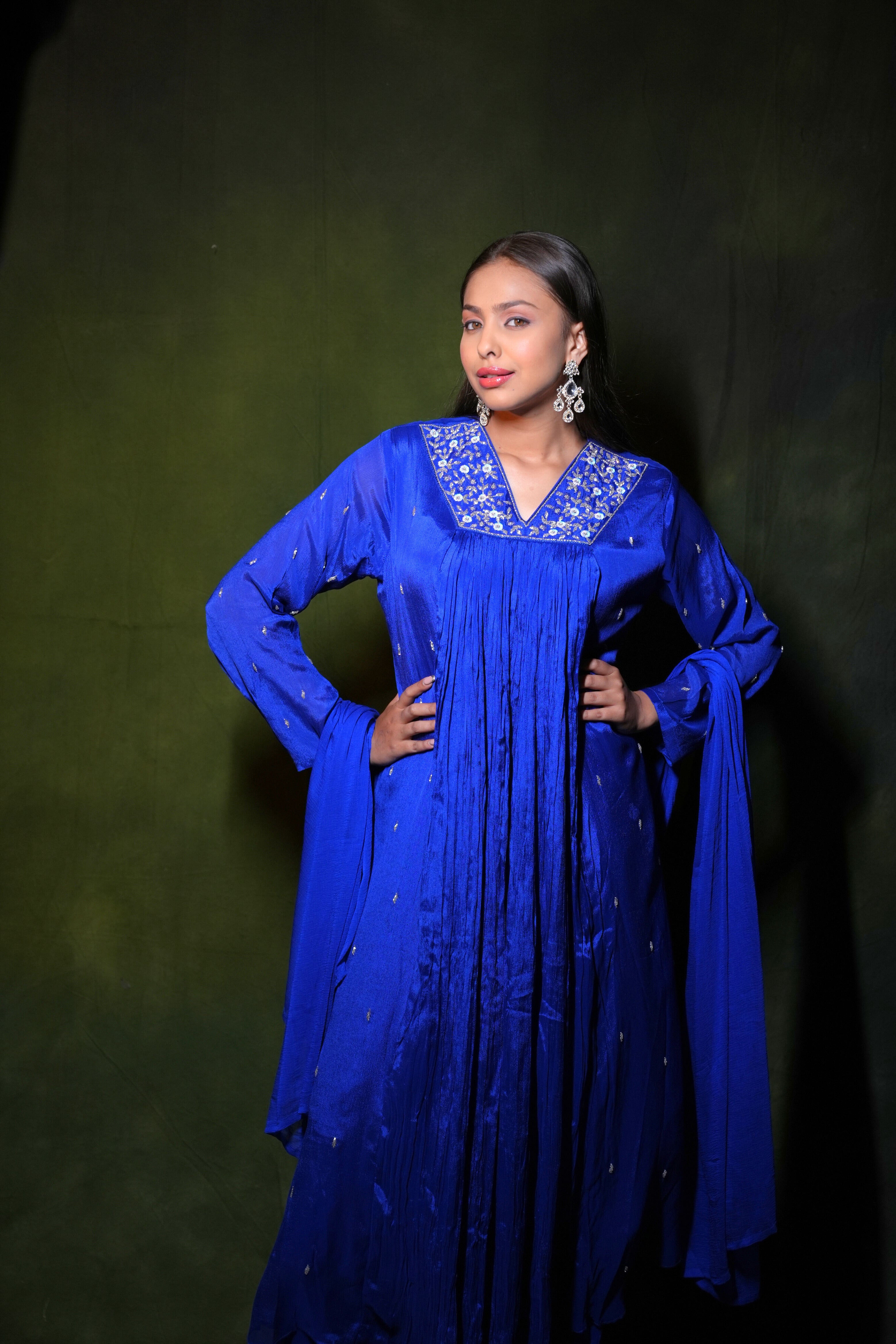 Embellished Pure Georgette Royal Blue Suit RAADVI