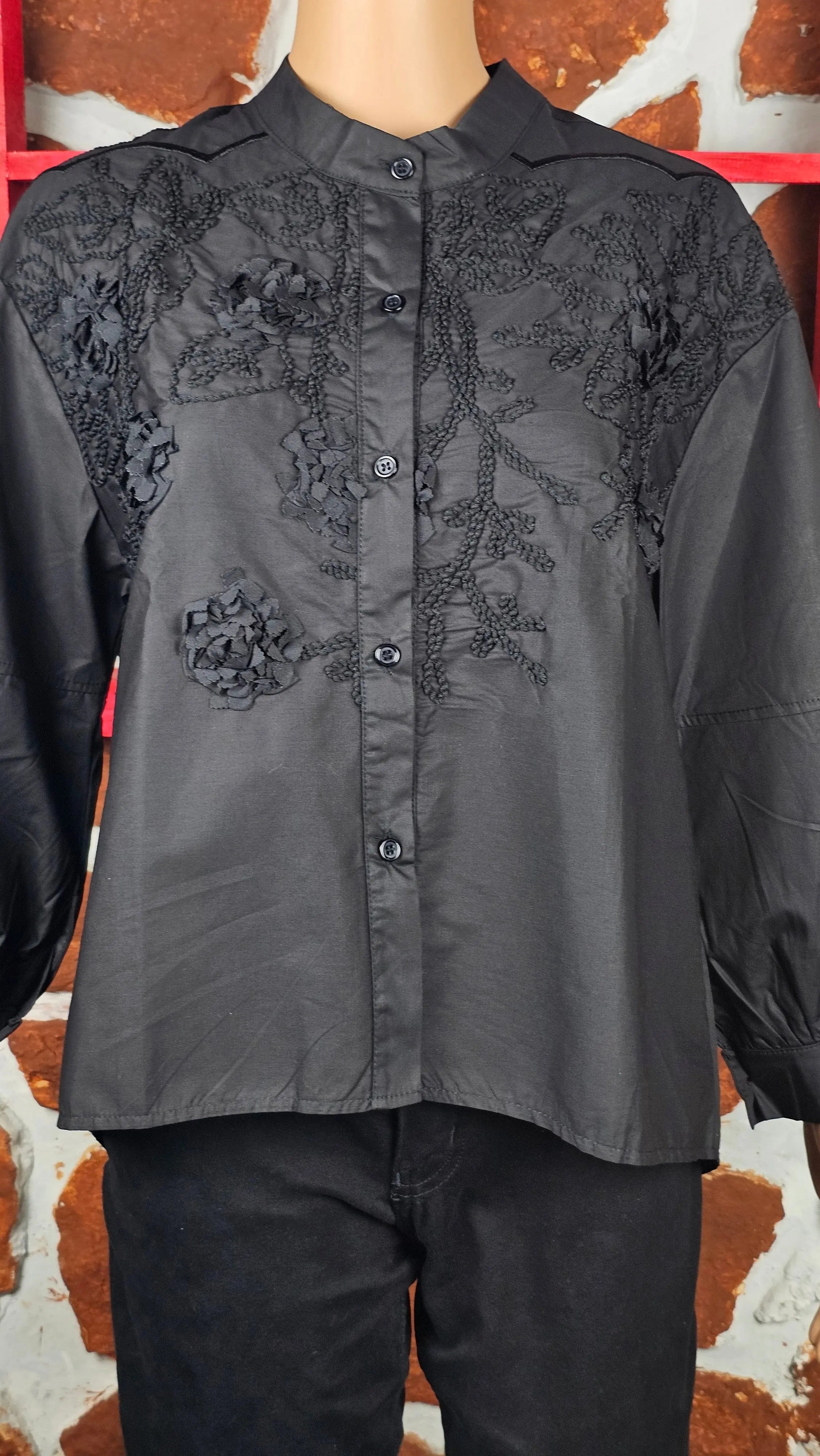 Black Collared Embroidered Shirt RAADVI