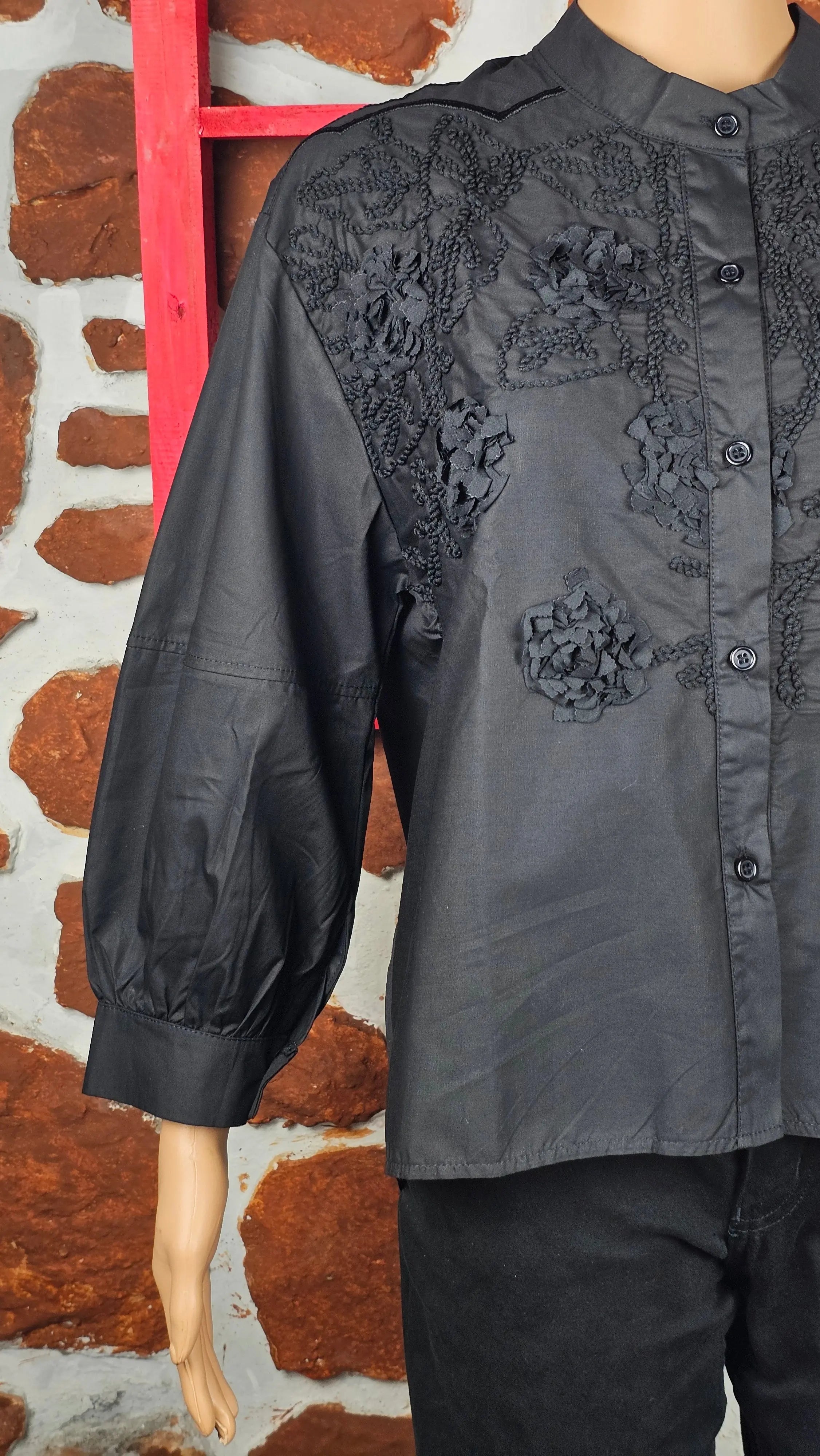 Black Collared Embroidered Shirt RAADVI