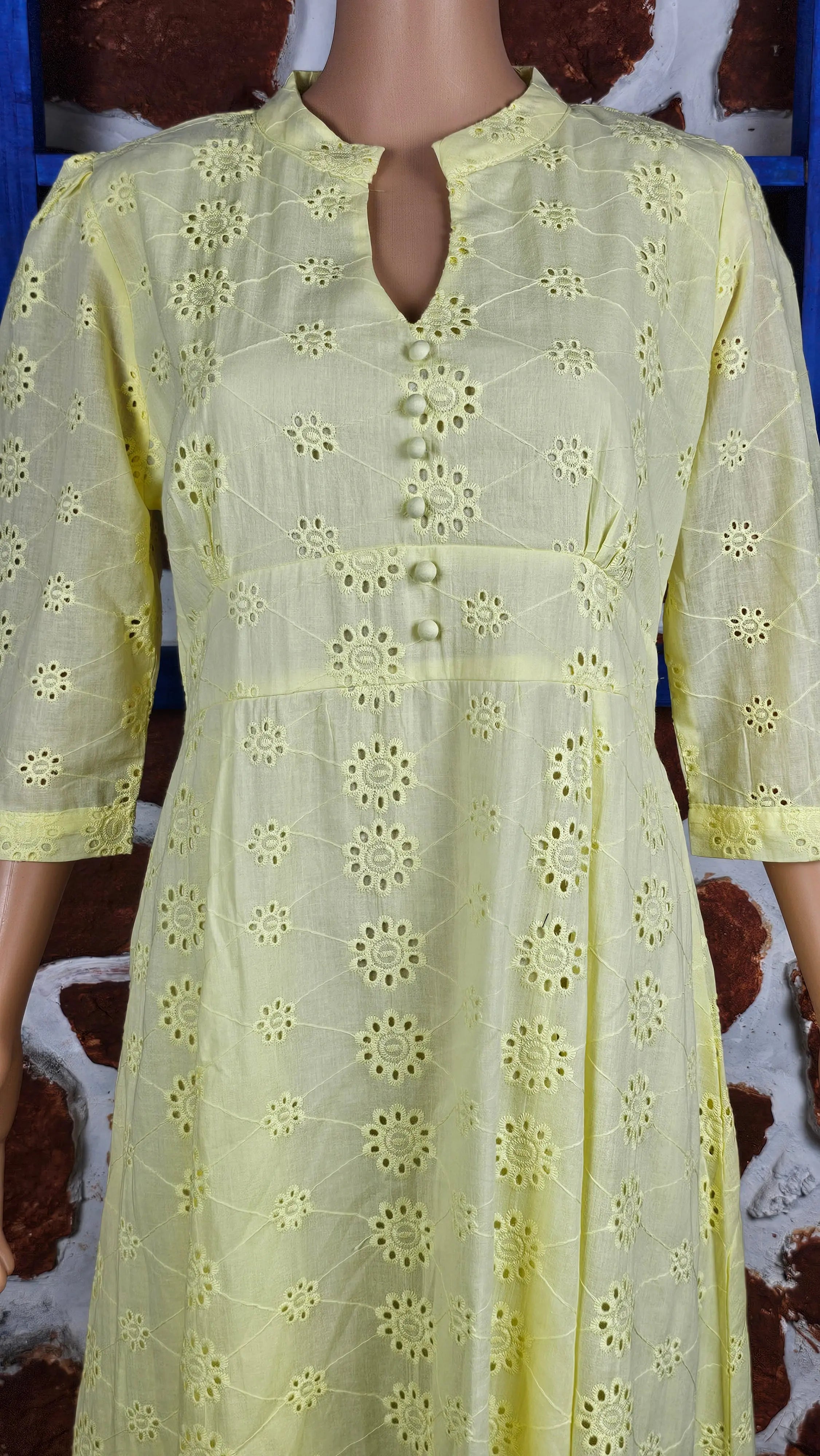 Sunshine Yellow Schiffli Embroidered A-Line Dress RAADVI