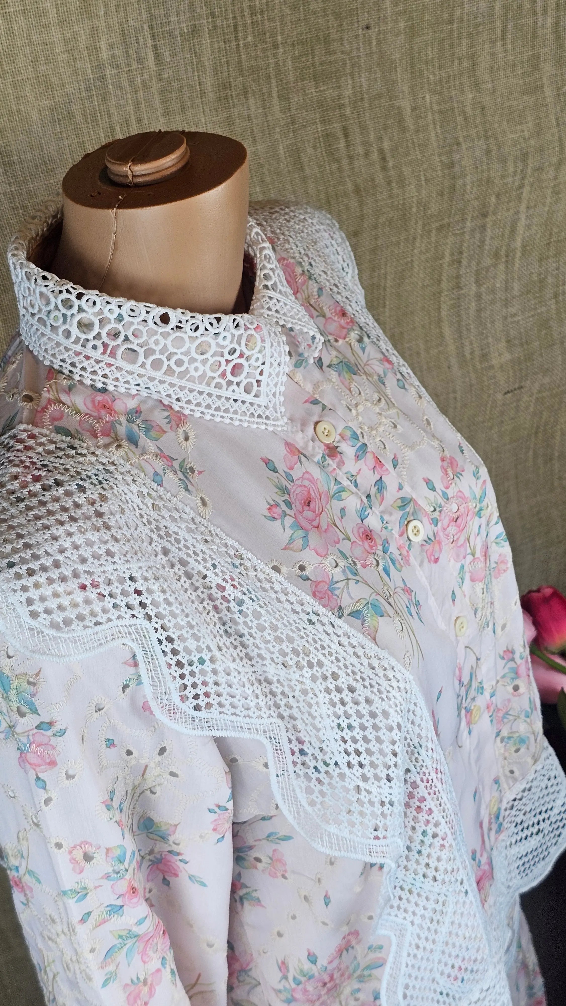 Baby Pink Vintage Inspired Floral Lace Midi Dress RAADVI