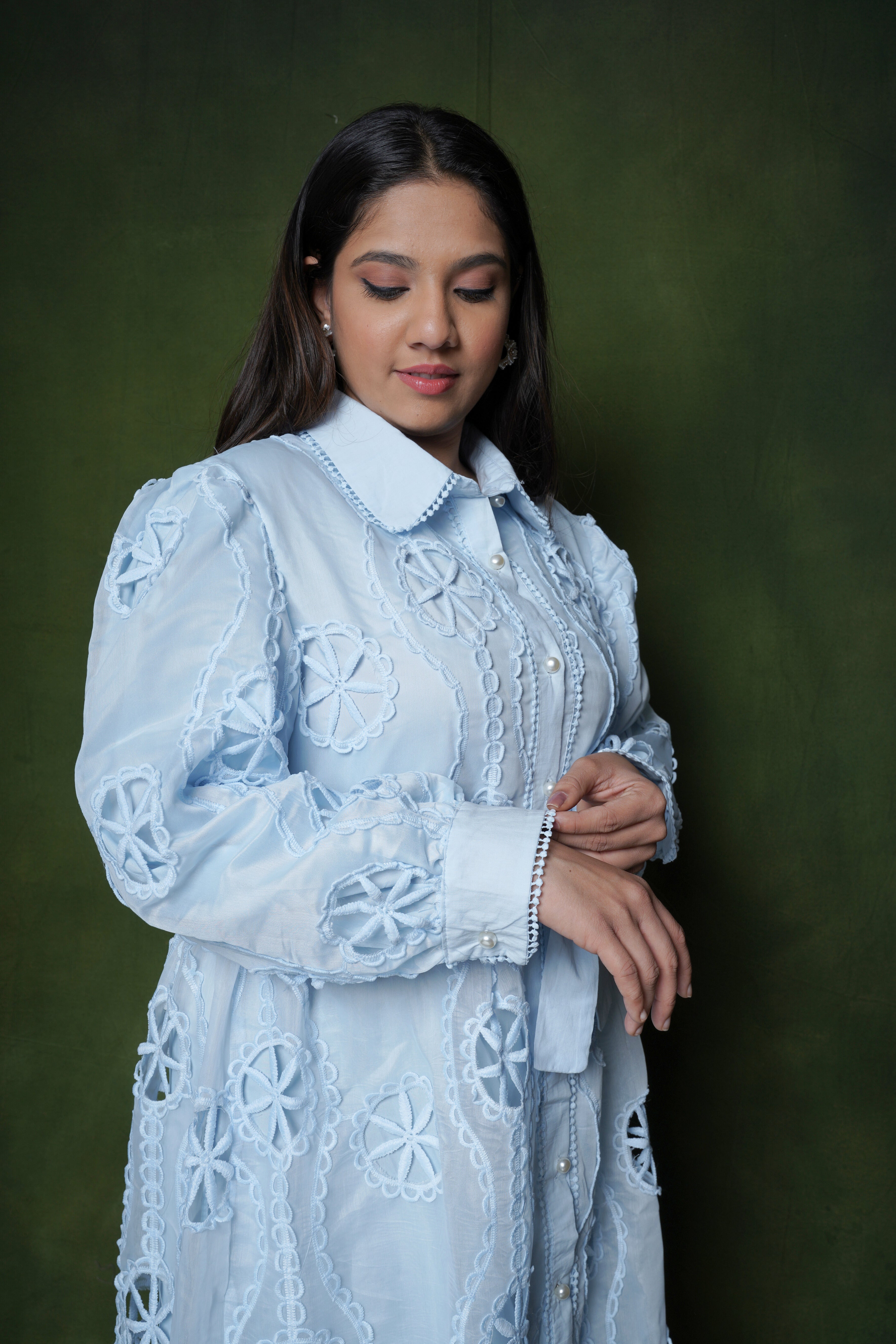 Sky Blue Cutwork Embroidery Dress RAADVI