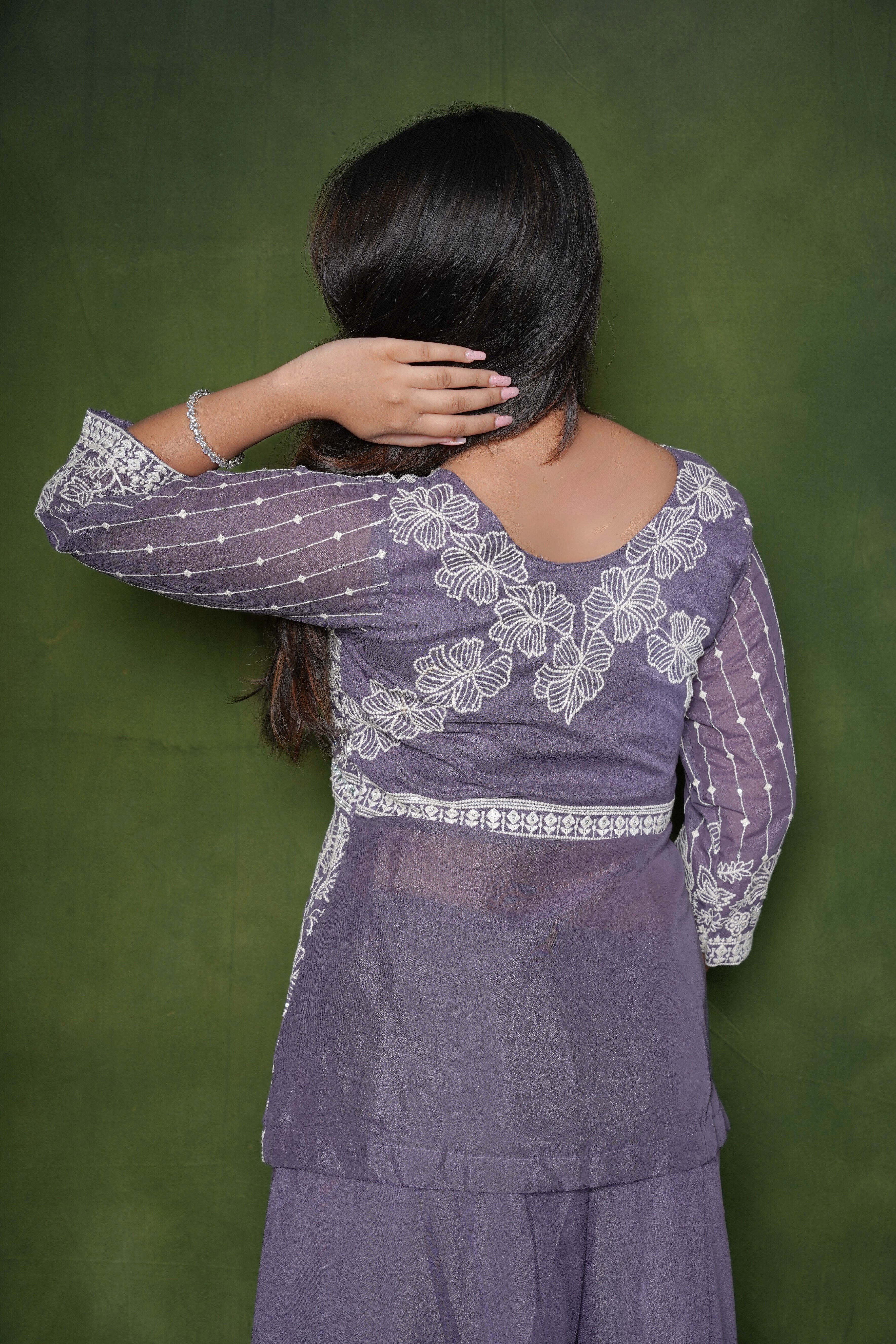 Embroidered Lavender Crop Top Palazzo Set RAADVI