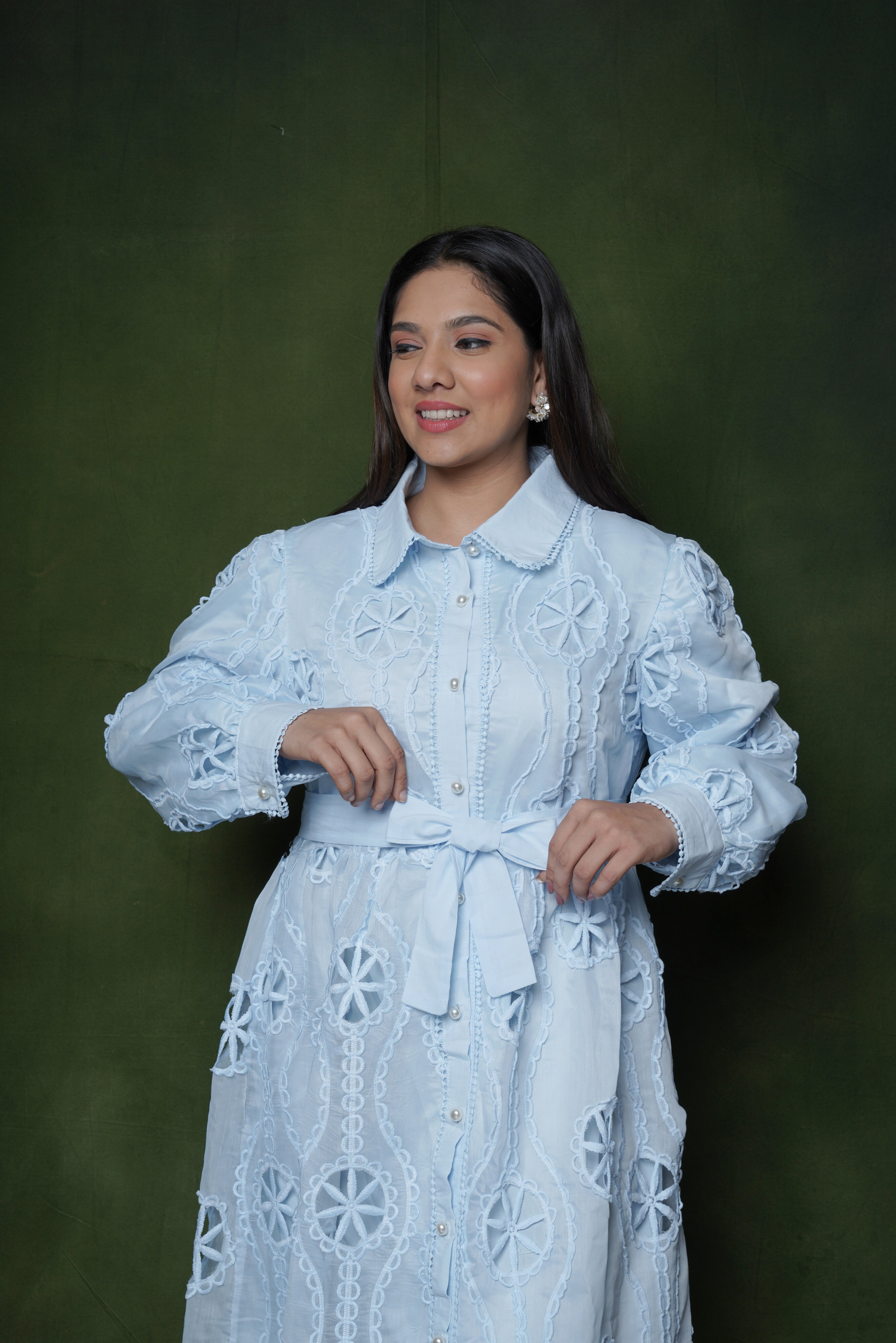 Sky Blue Cutwork Embroidery Dress RAADVI