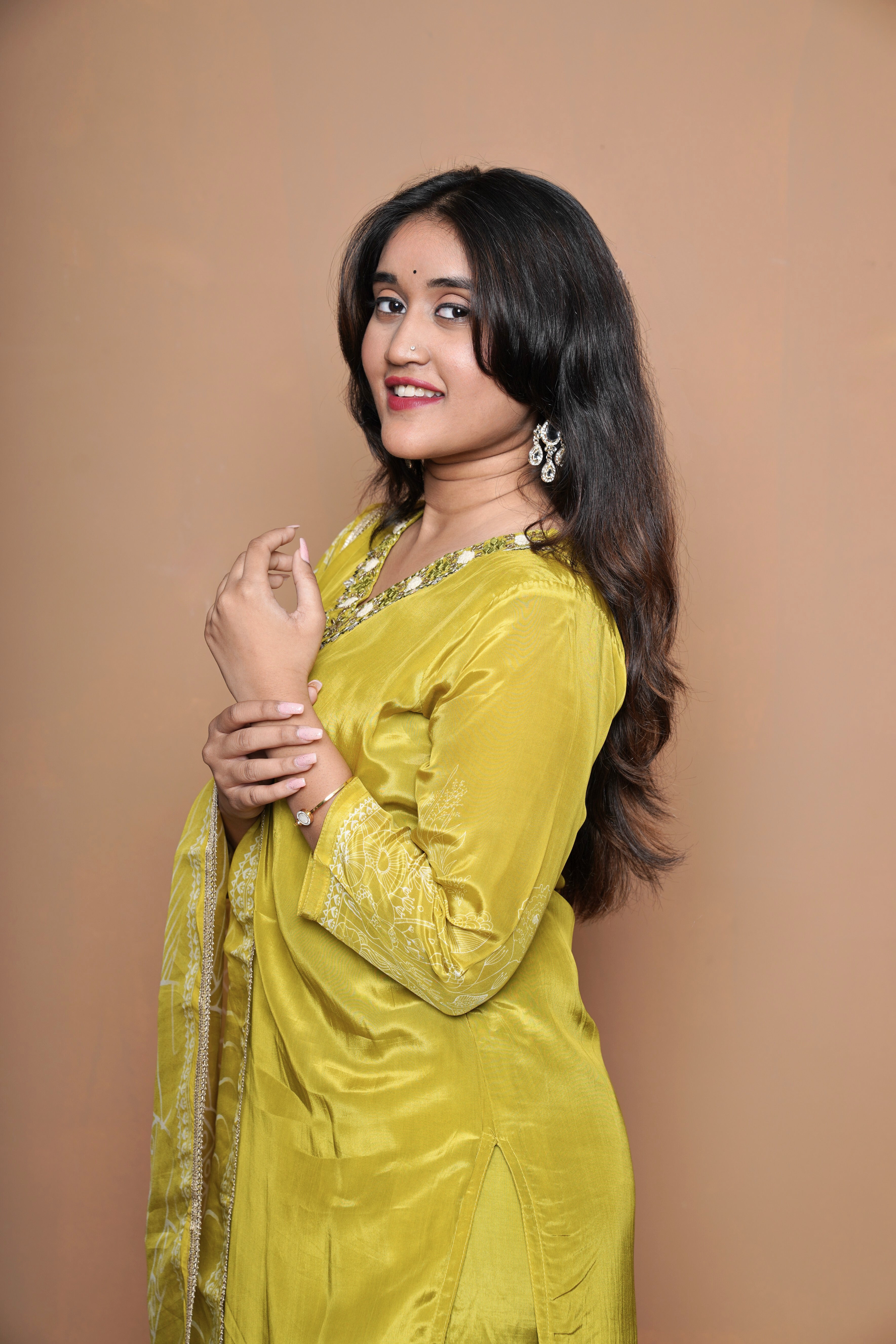 Green Natural Pure Crepe Suit Set RAADVI