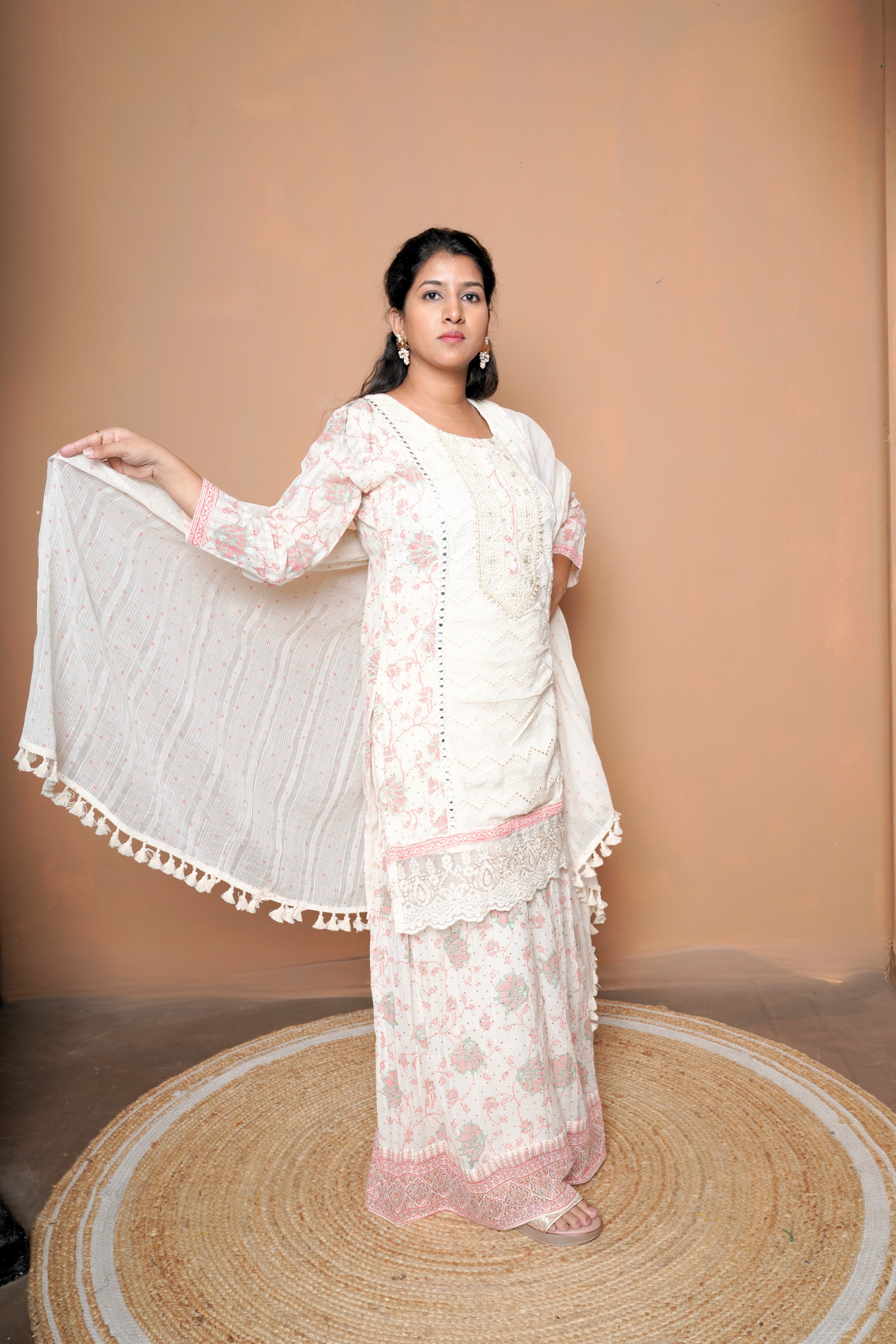 Embellished Pink Pure Cotton Kurta Palazzo Suit RAADVI