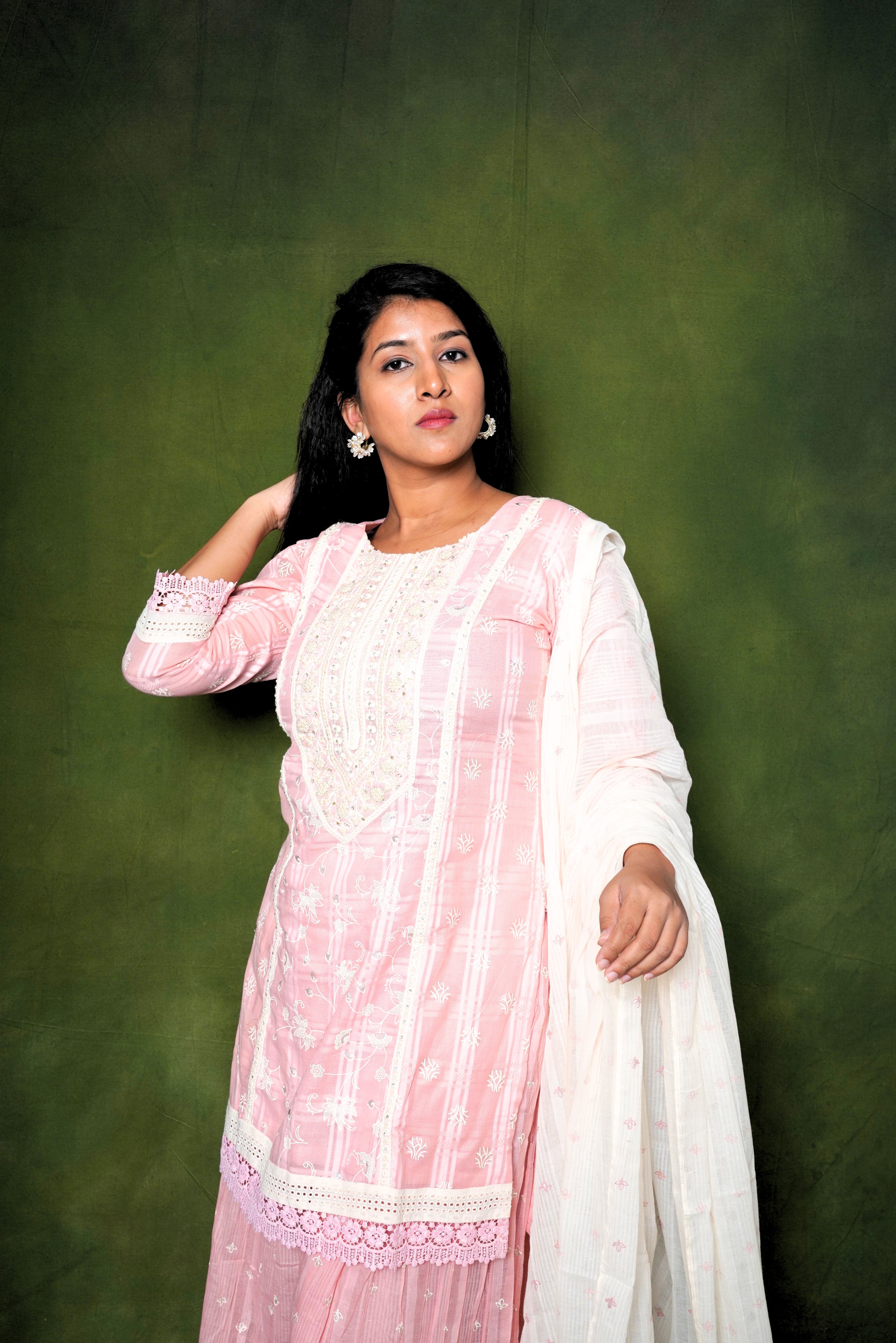Embellished Pink Kurta Palazzo Set RAADVI