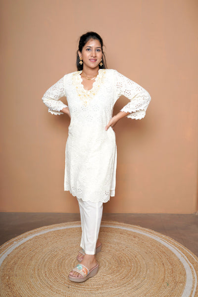Ivory Schiffli Pure Cotton Co-Ord Set