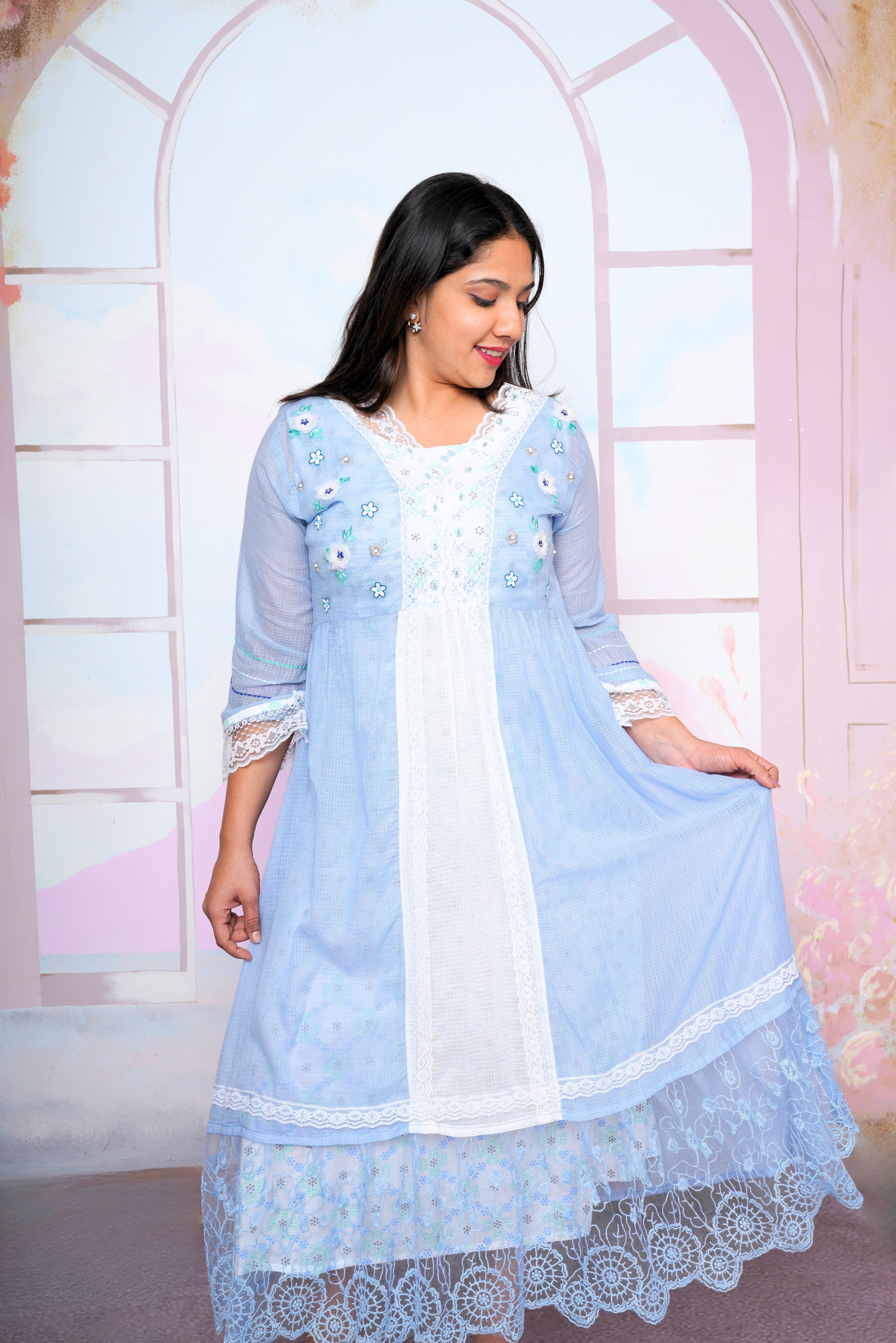 Blue Kota Doria Lacy Dress RAADVI
