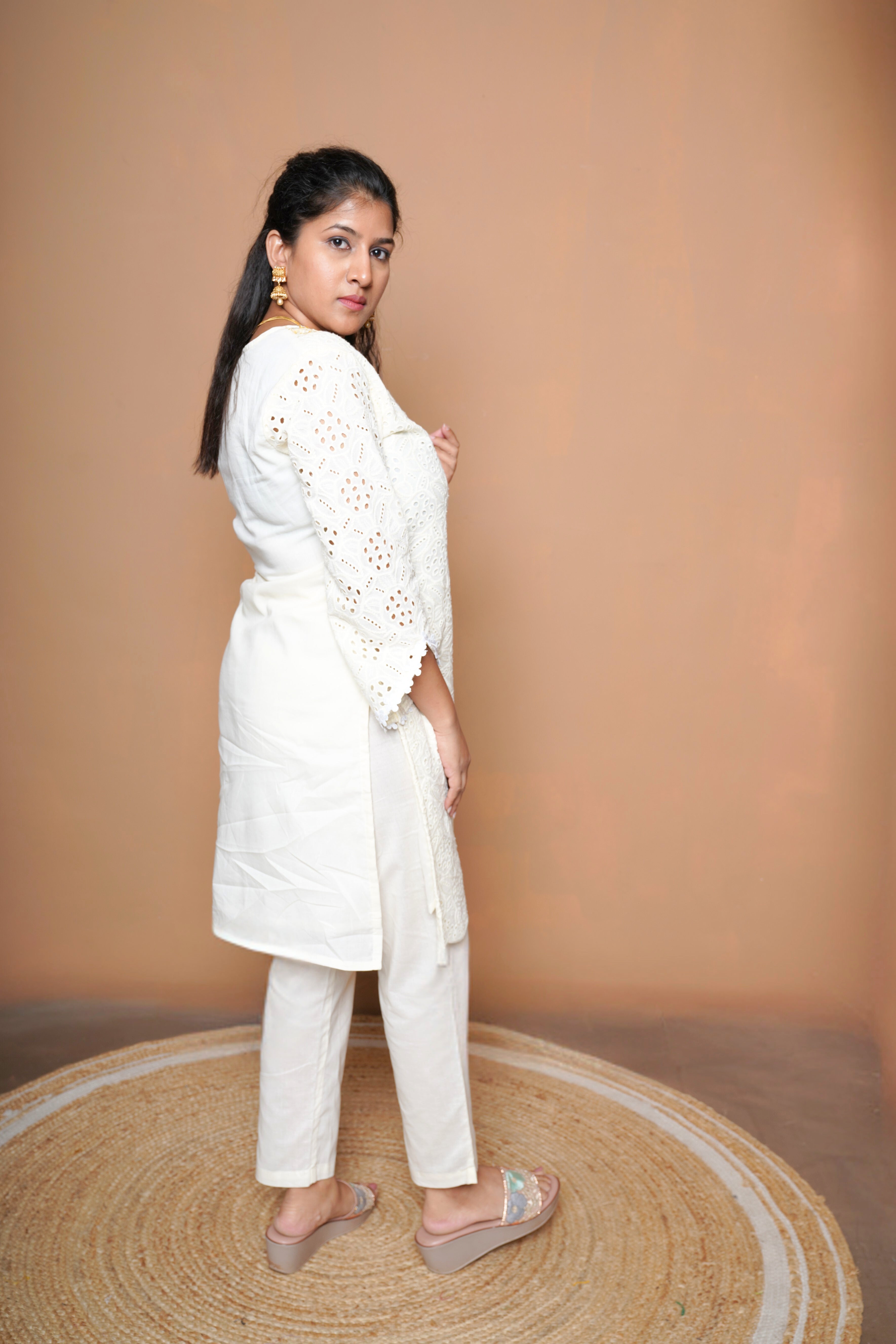 Ivory Schiffli Pure Cotton Co-Ord Set RAADVI