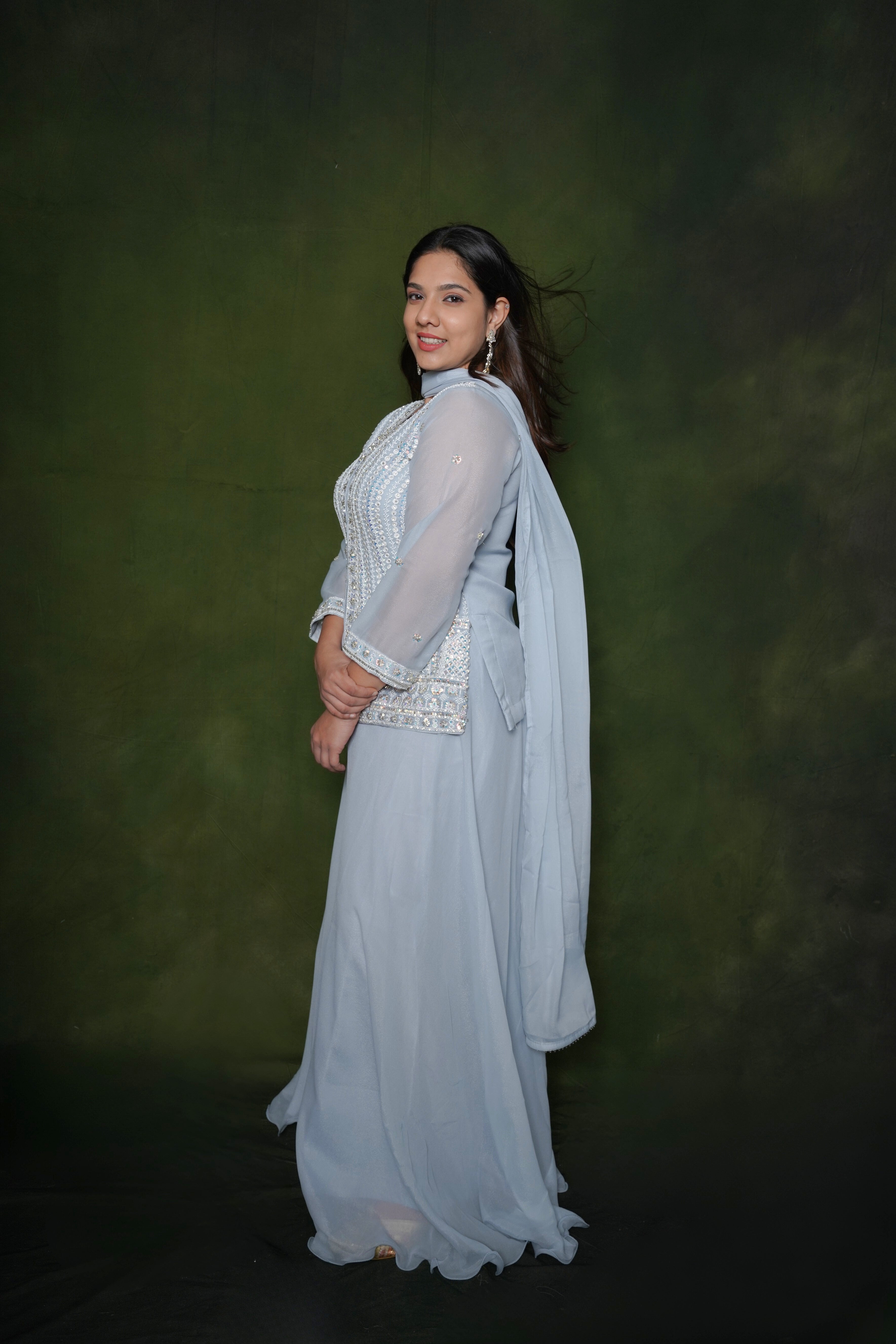 Embellished Light Blue Top Palazzo Set RAADVI
