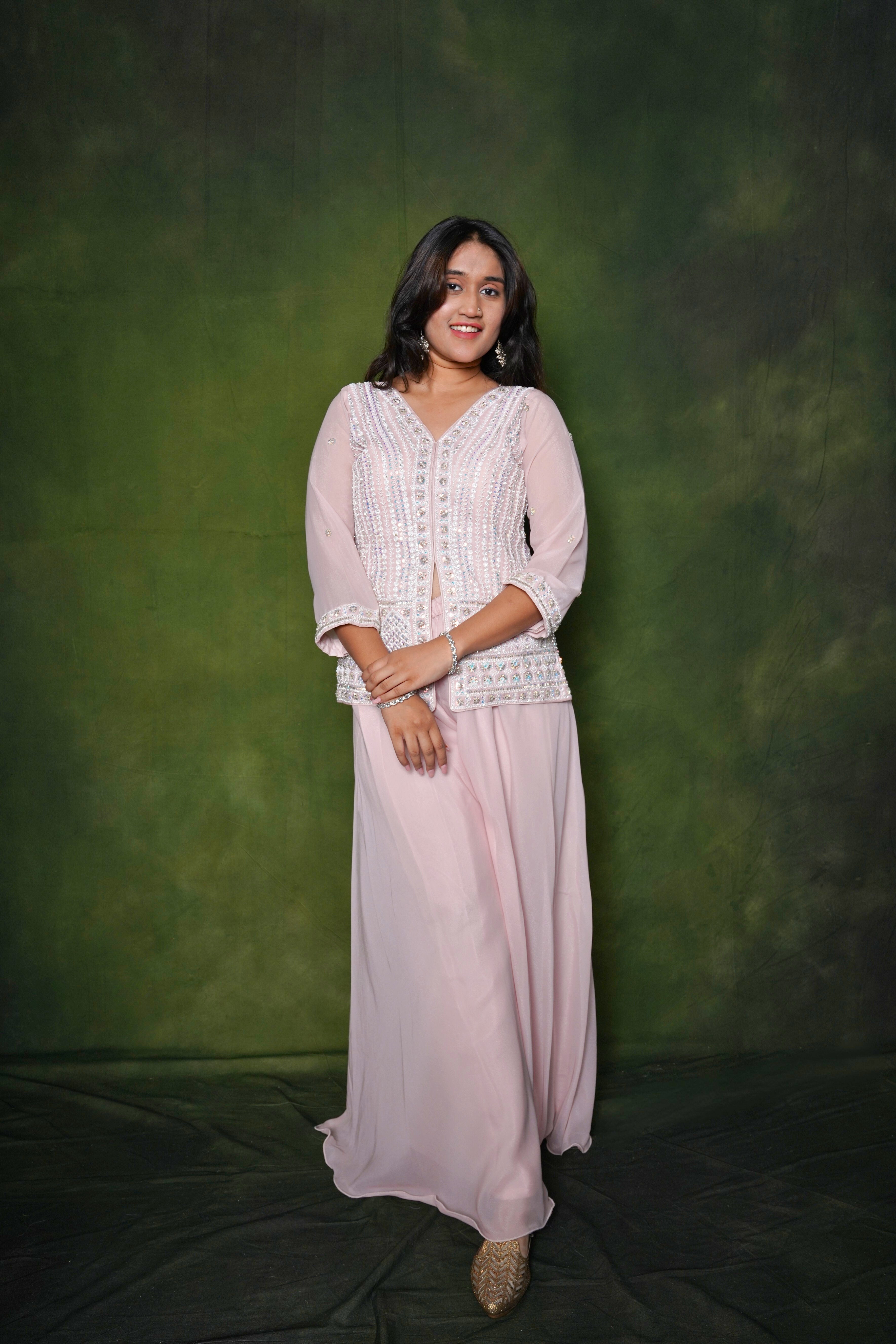 Embellished Light Pink Top Palazzo Set RAADVI