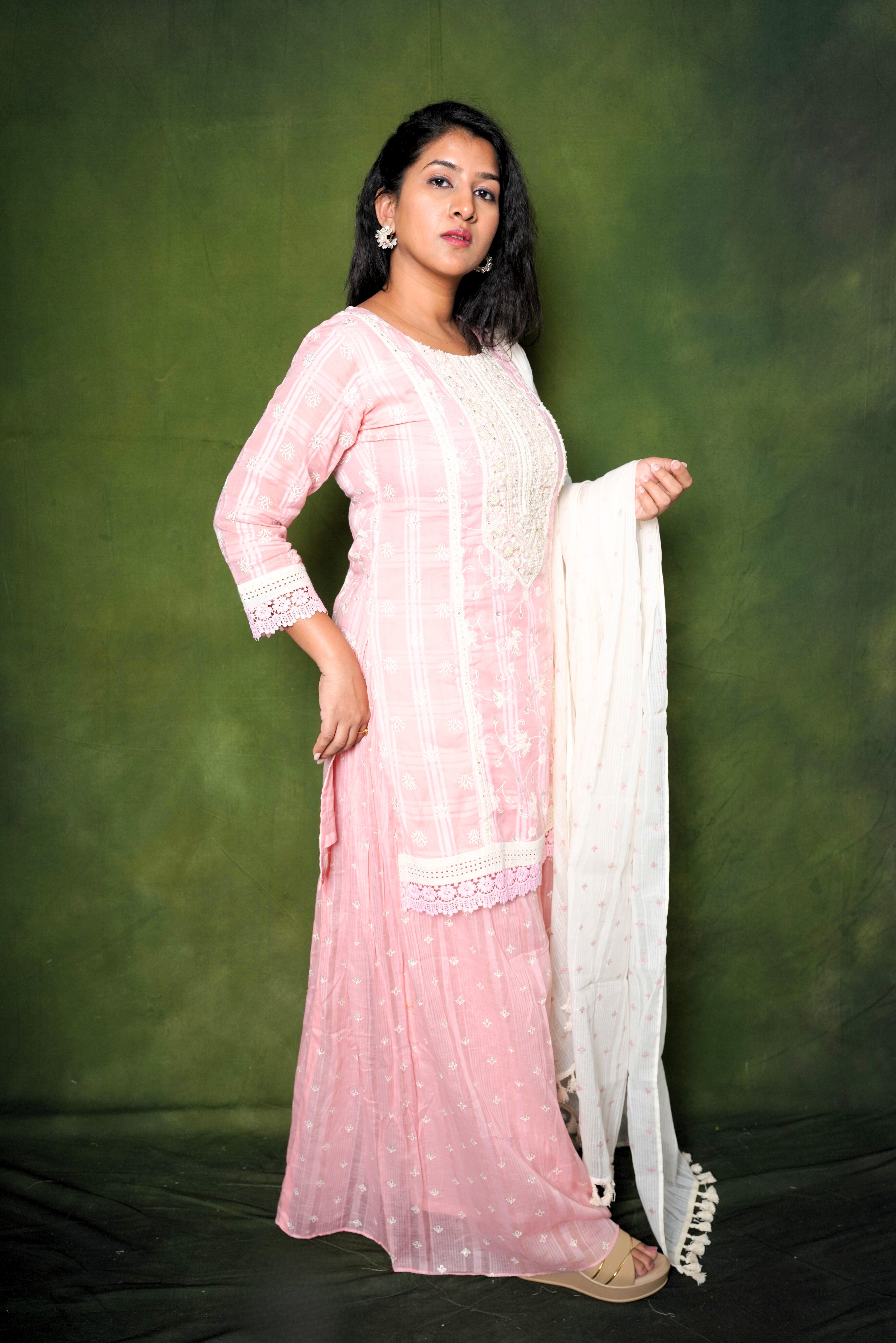 Embellished Pink Kurta Palazzo Set RAADVI