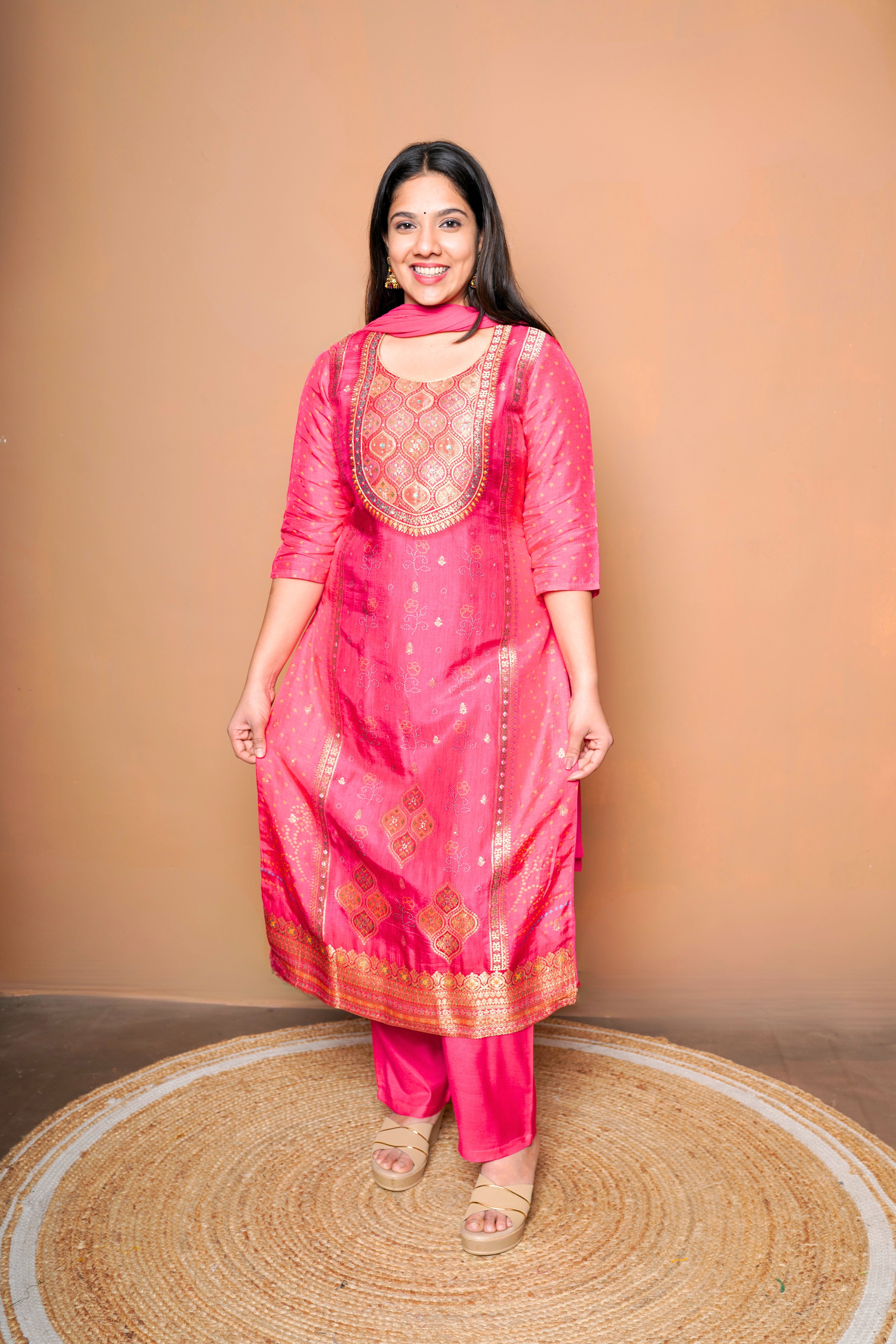 Premium Pure Crepe Pink Silk Suit RAADVI