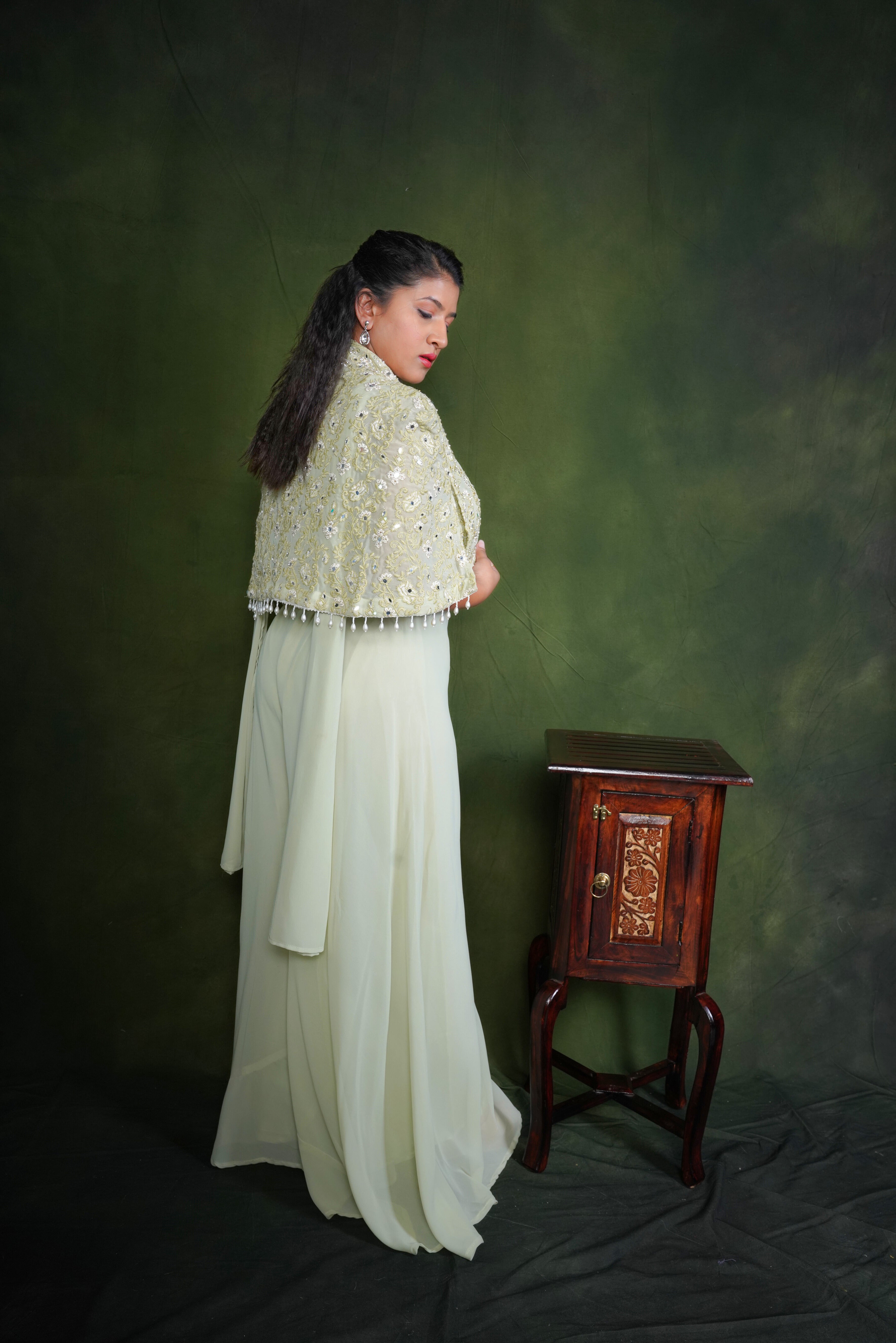 Embellished Light Green Crop Top Palazzo Set RAADVI