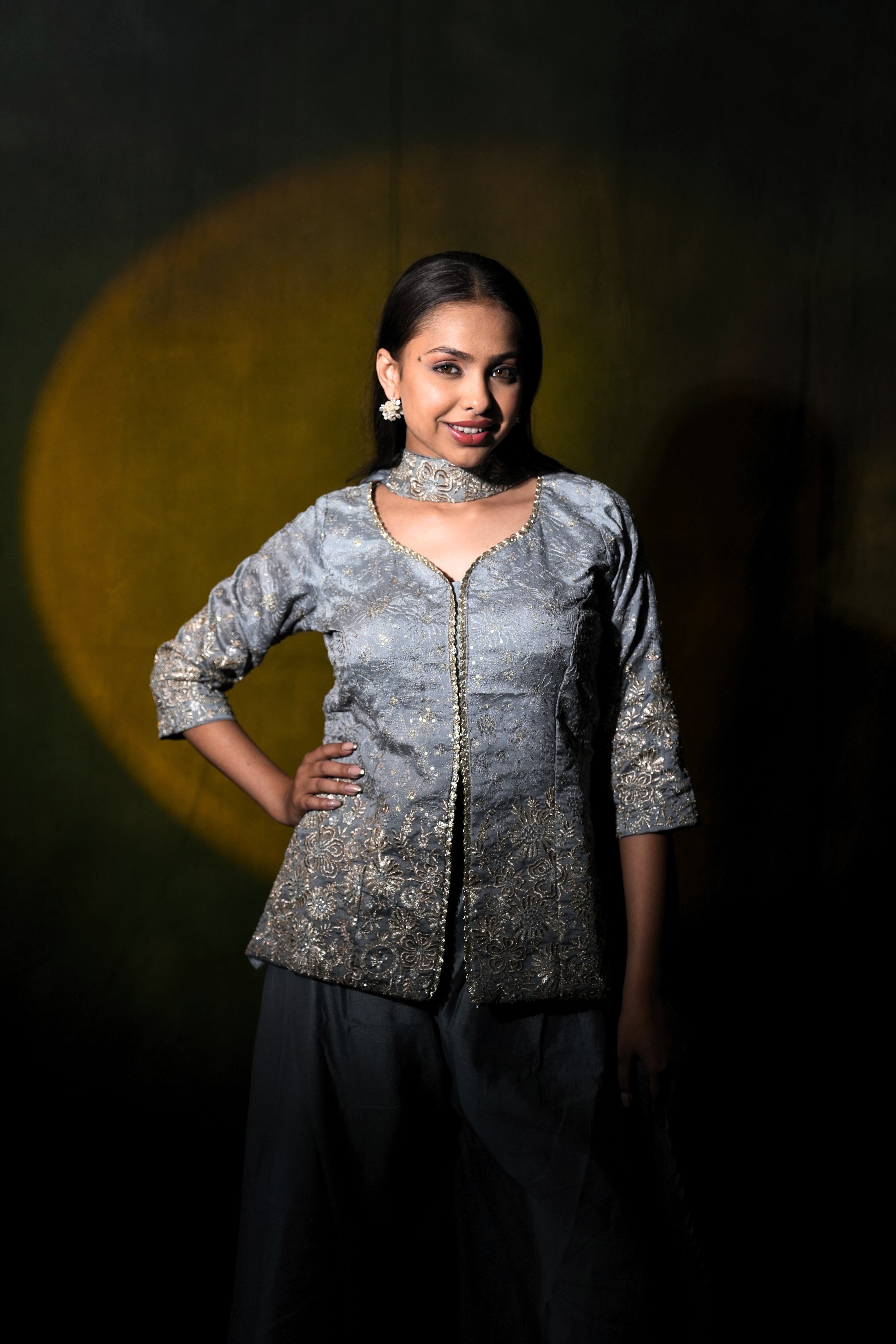 Zardozi Gray Short Top Palazzo Set RAADVI
