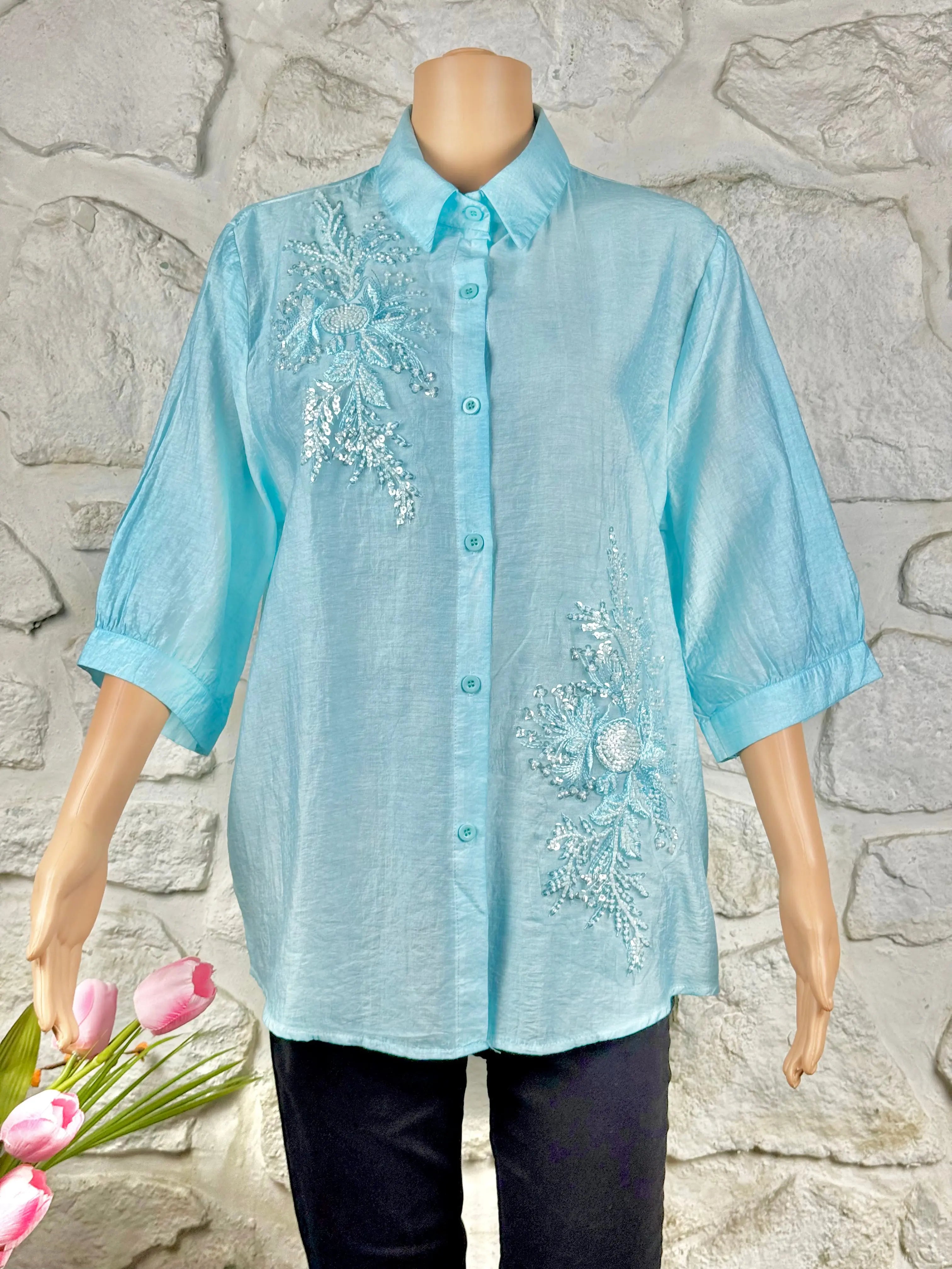 Pastel Blue Muslin Top - Embellished RAADVI
