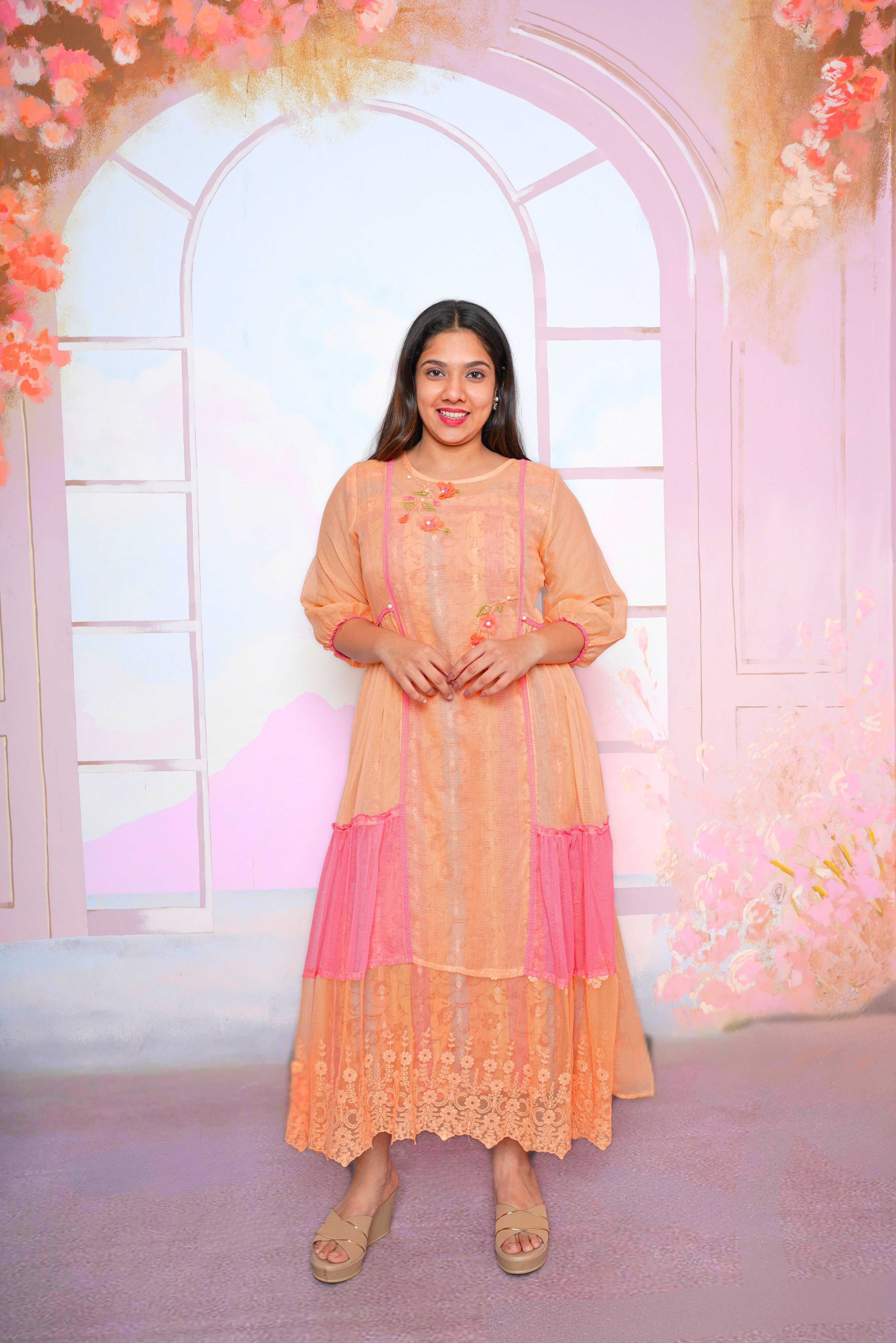 Orange Kota Doria Lacy Dress RAADVI