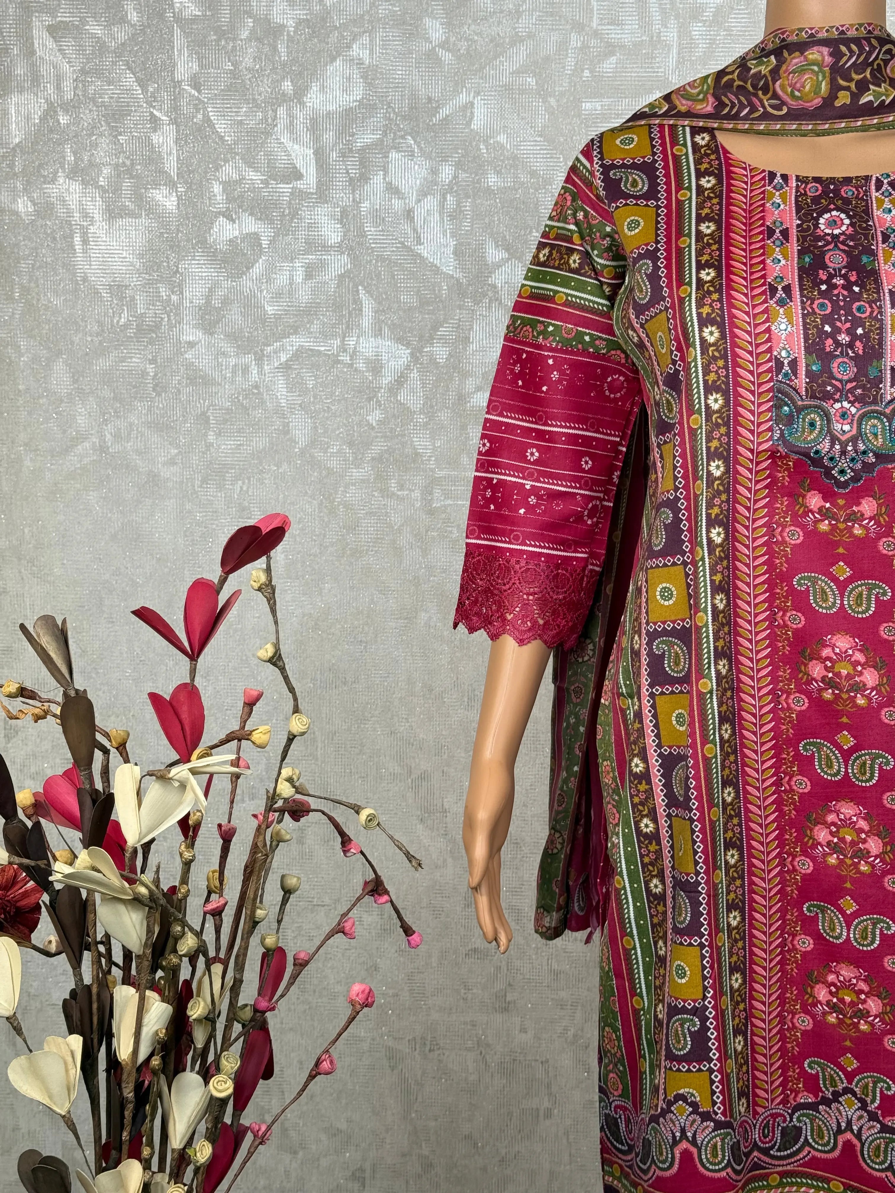 Floral Dark Pink Cotton Suit RAADVI