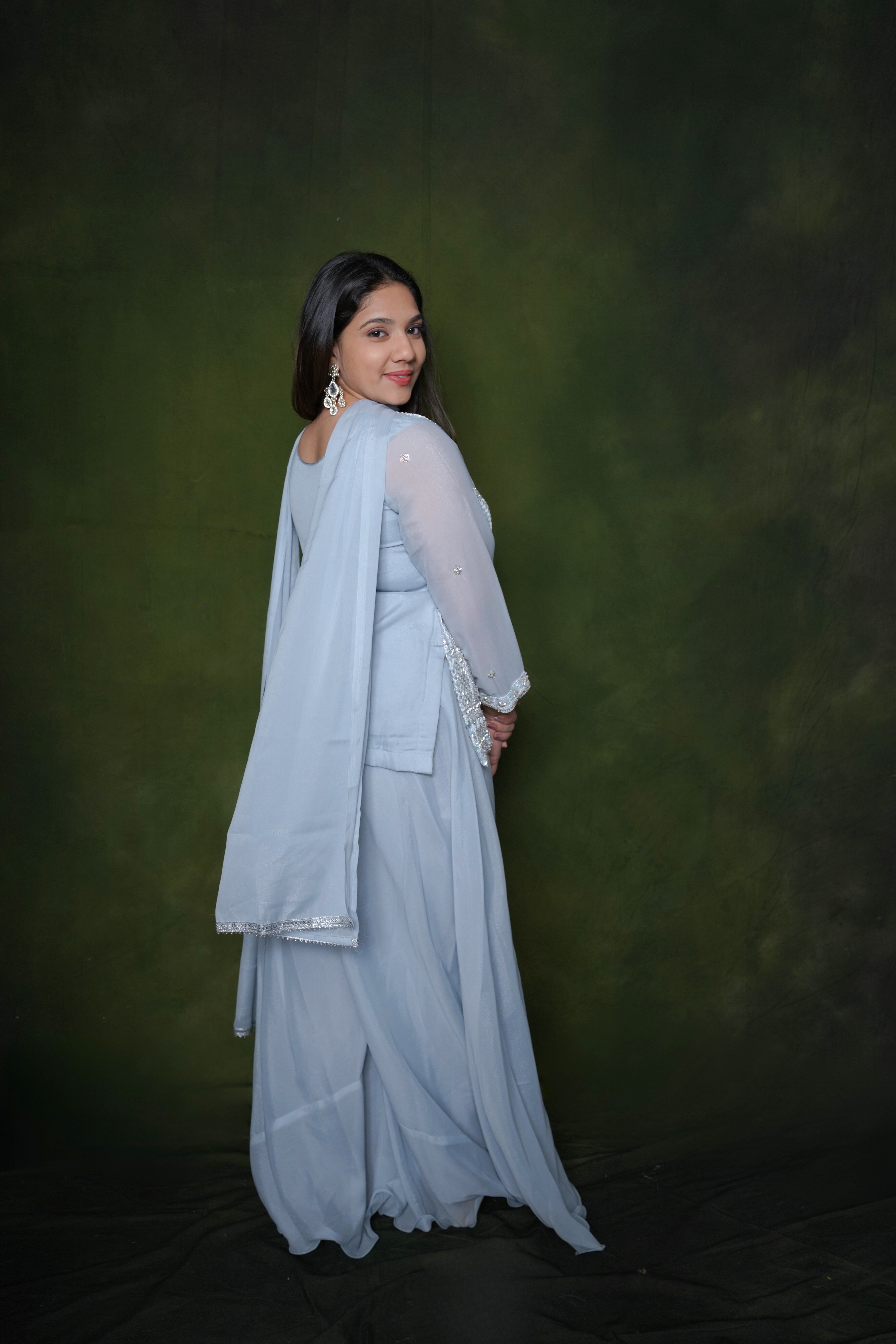 Embellished Light Blue Top Palazzo Set RAADVI