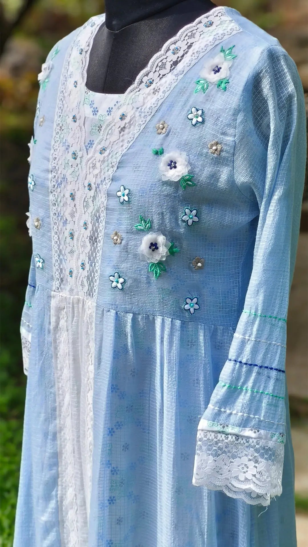 Blue Kota Doria Lacy Dress RAADVI