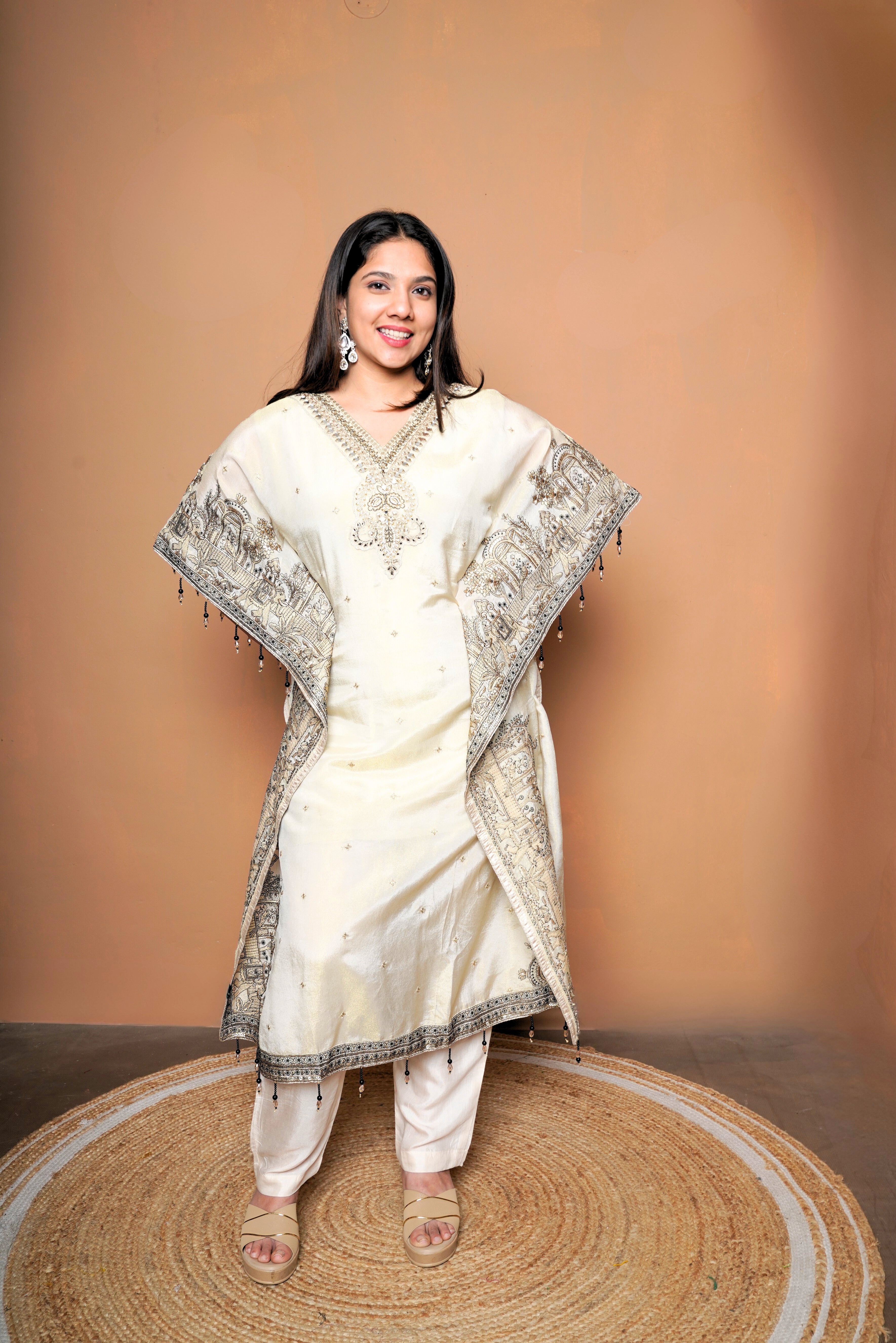 Premium Silk Cream Kaftan Suit RAADVI