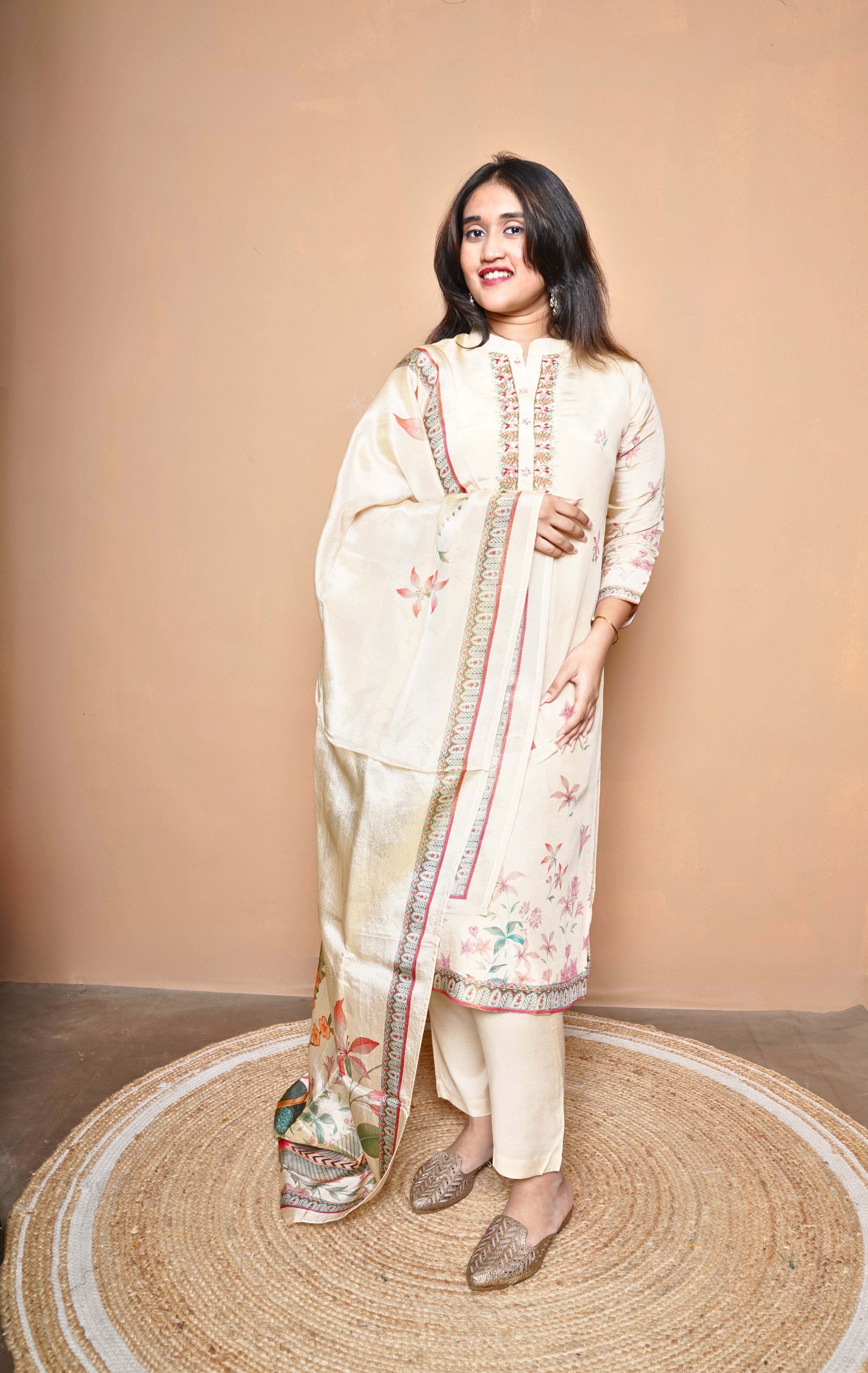 Pure Shimmer Silk Beige Suit RAADVI