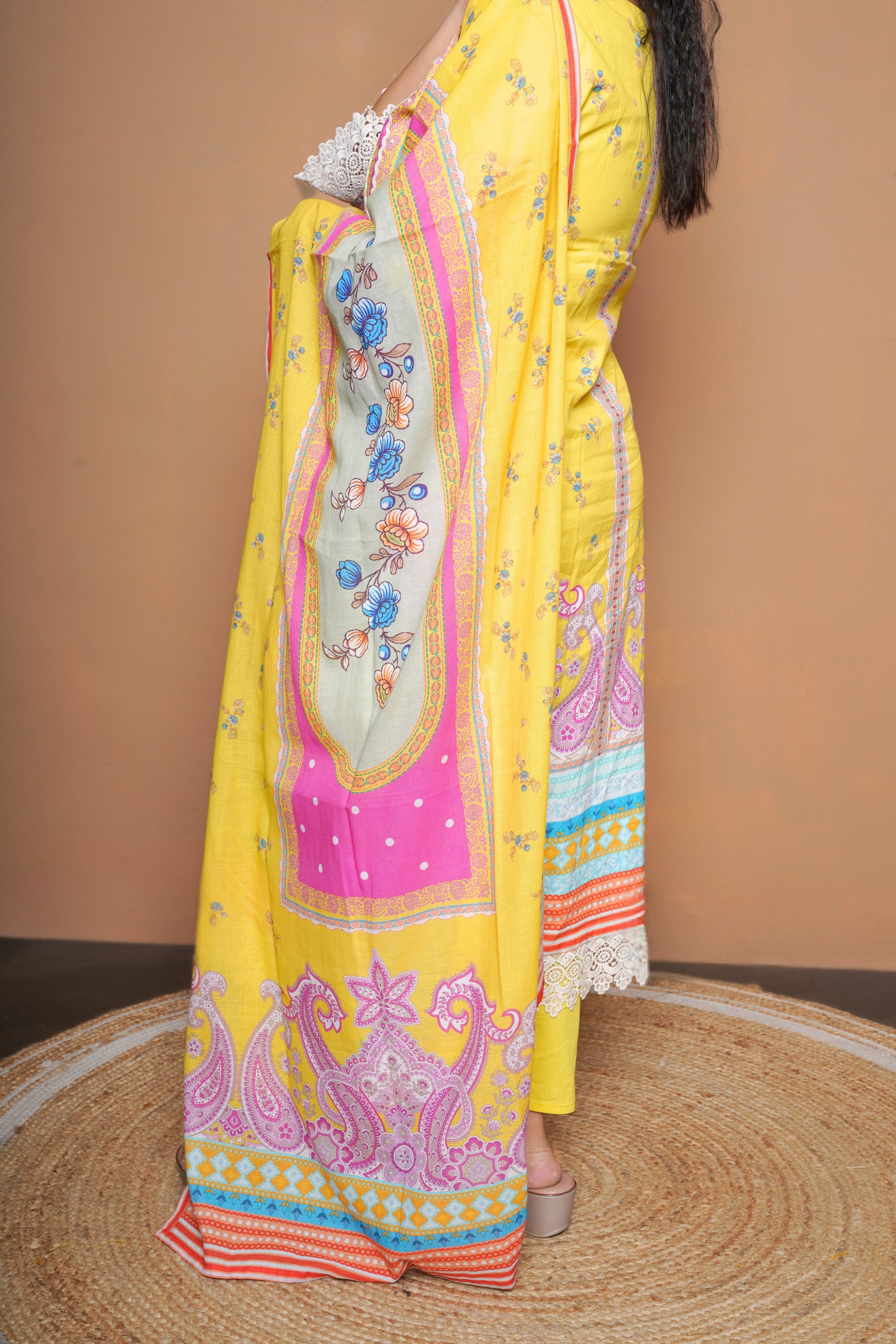 Digital Print Yellow Pure Muslin Suit RAADVI