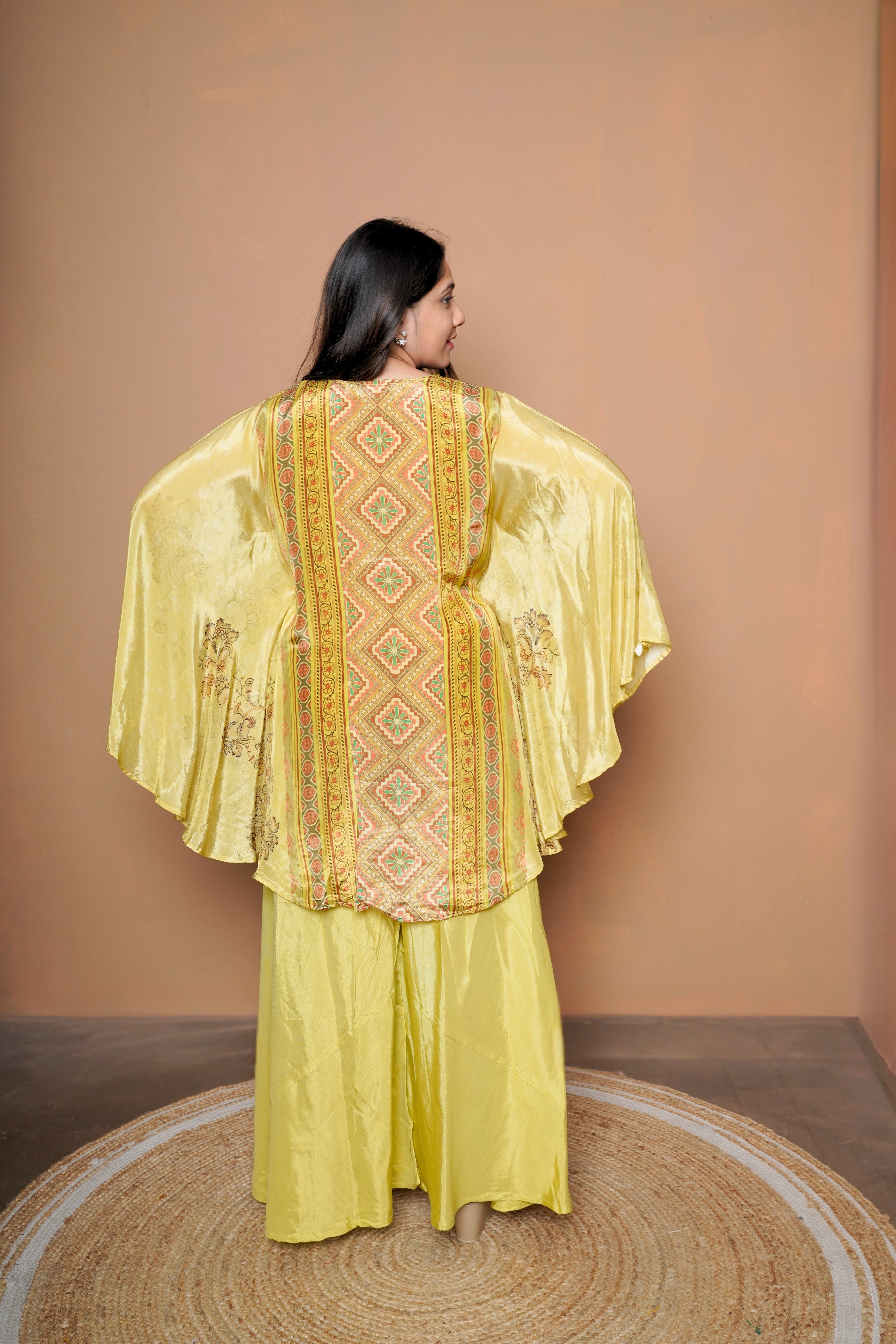 Digital Print Green Pure Crepe Kaftan Palazzo Set RAADVI