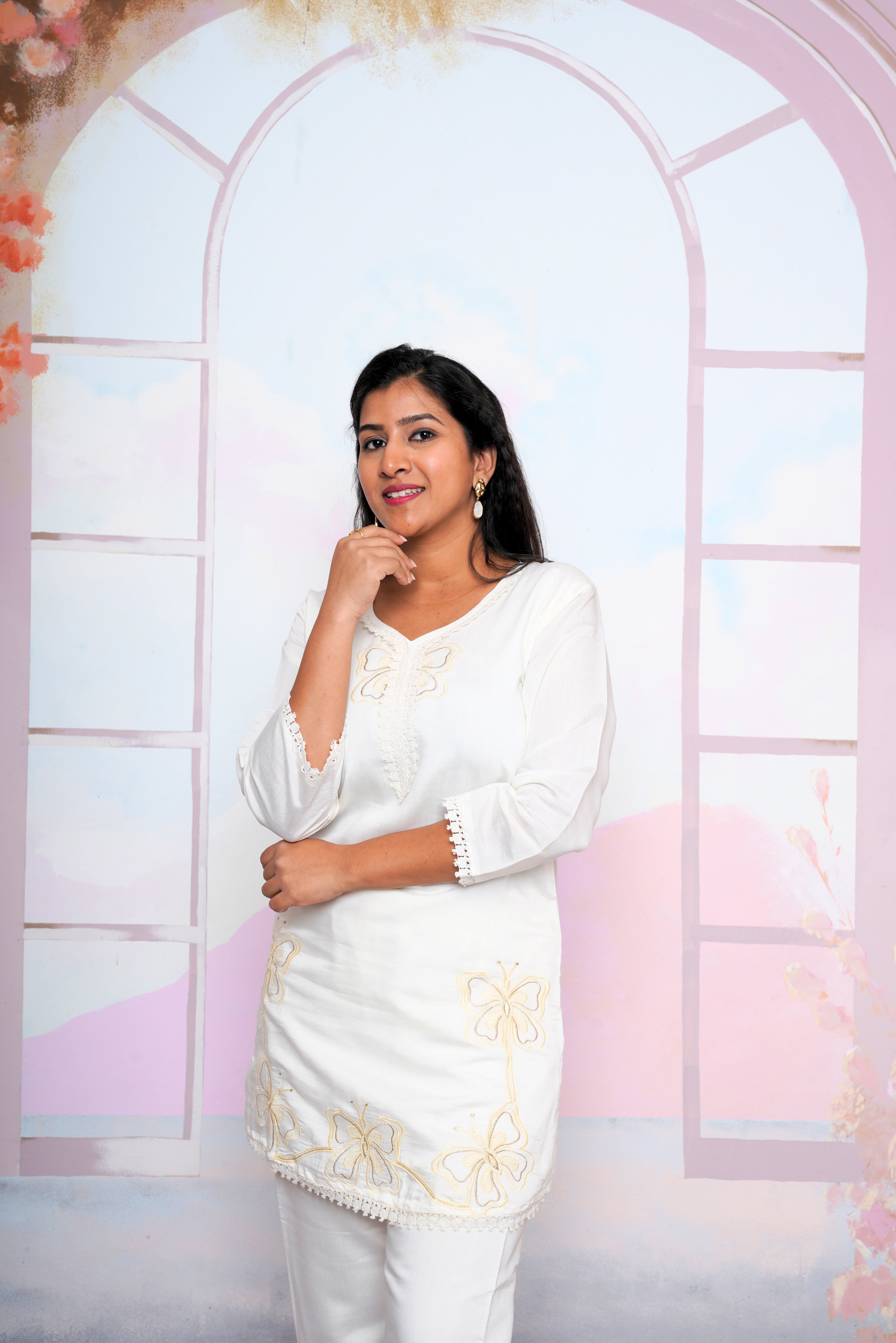 Applique Ivory Roman Silk Coord Set RAADVI