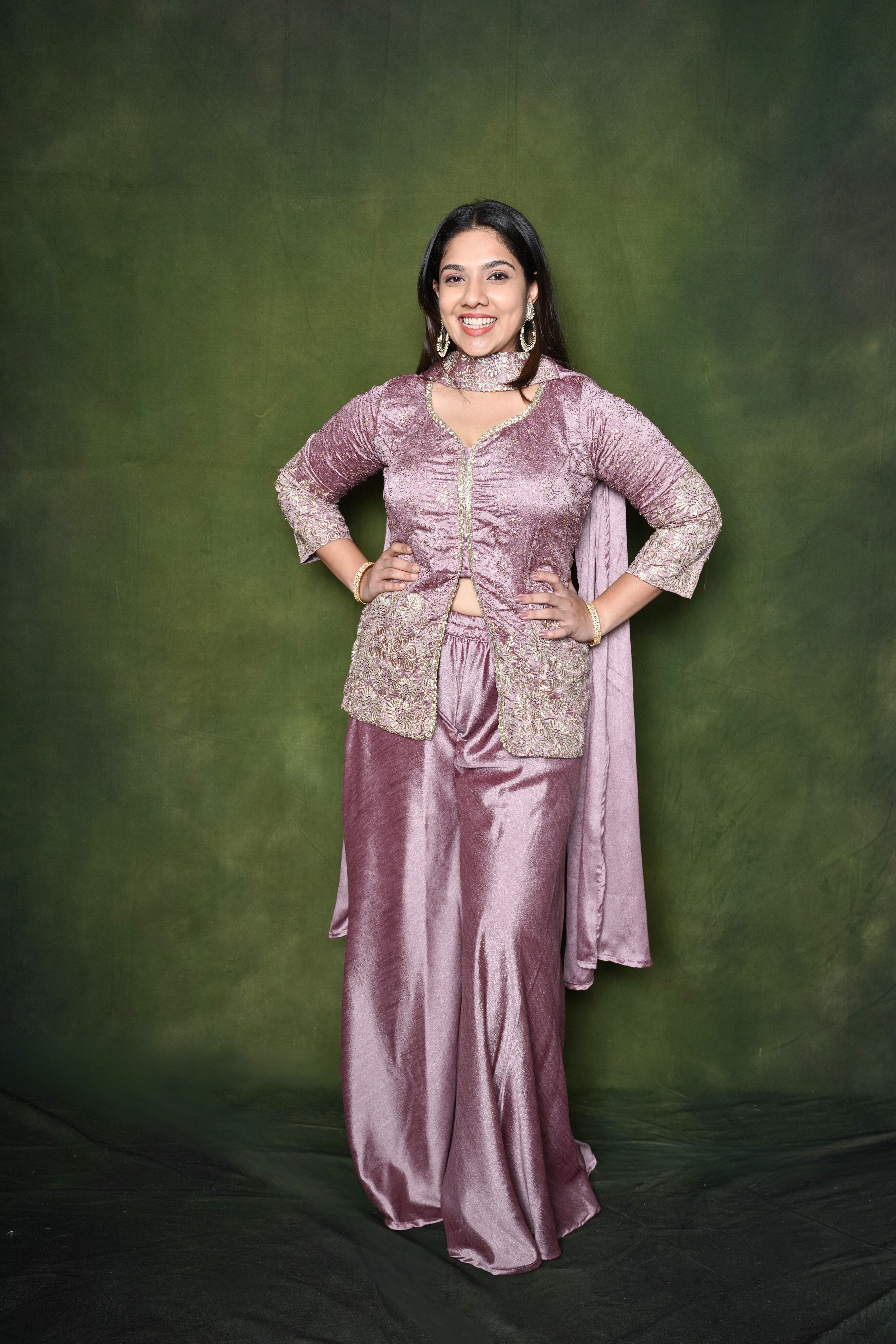 Zardozi Lavender Short Top Palazzo Set RAADVI
