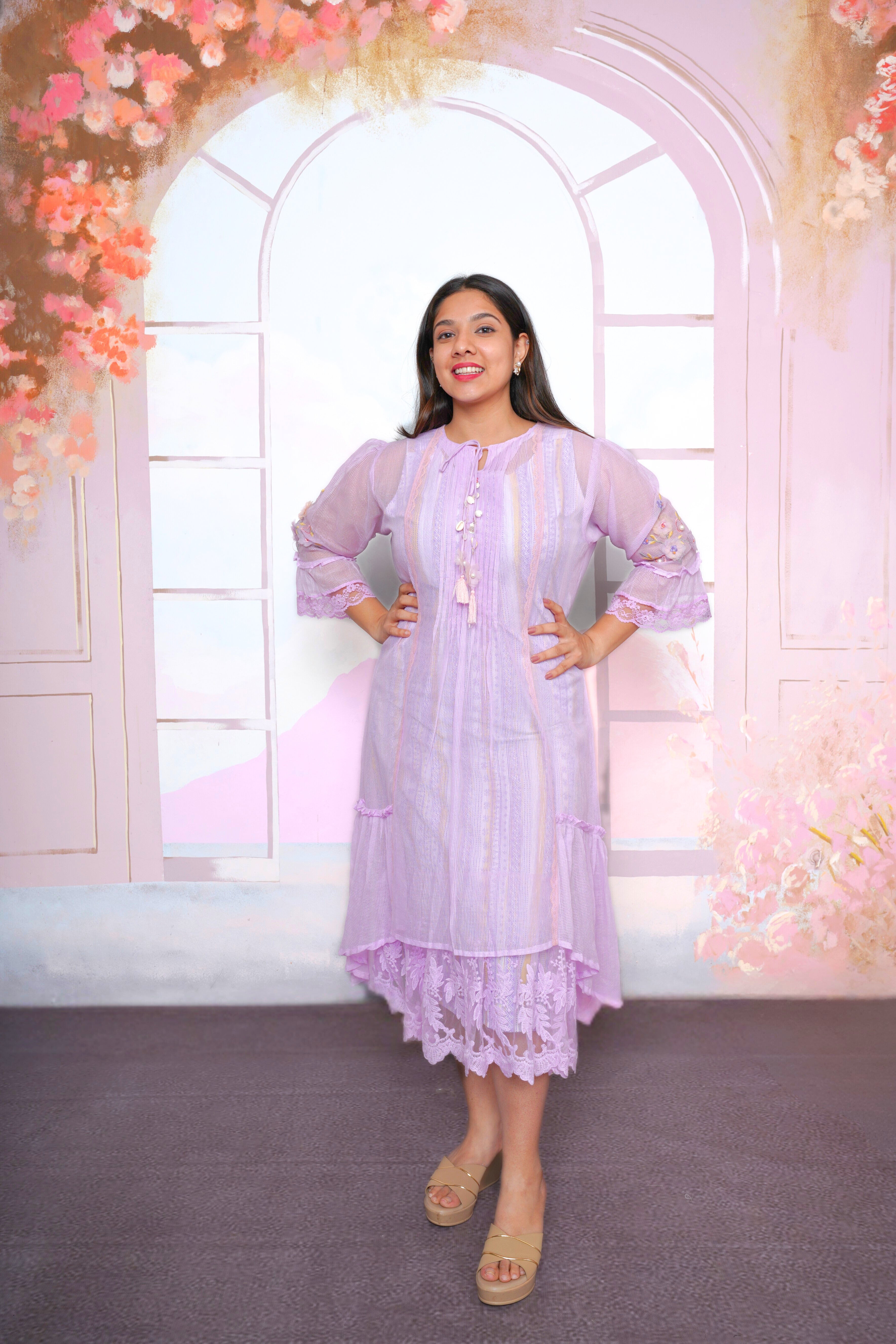 Purple Kota Doria Lacy Dress RAADVI