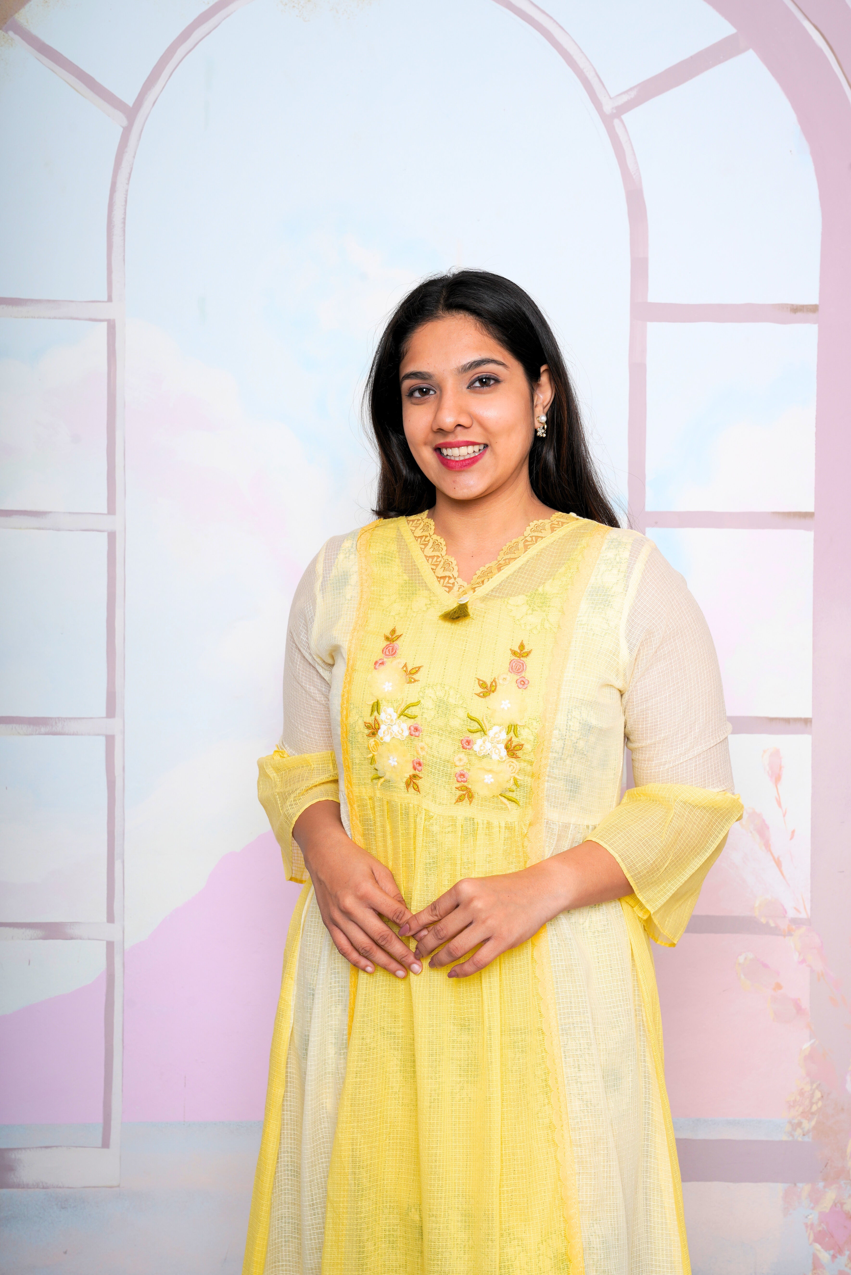Yellow Kota Doria Lacy Dress RAADVI